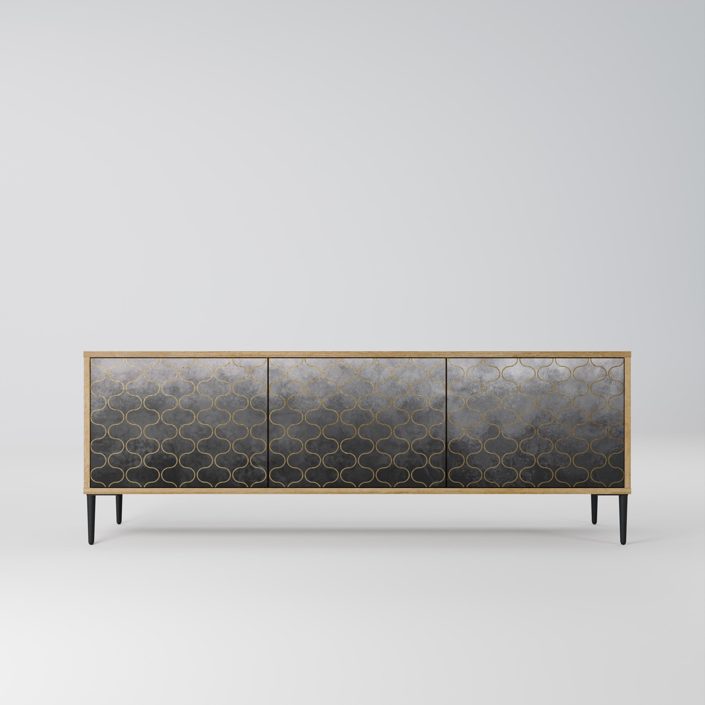 TESSELATED GRAYISH 3-Door TV Stand in Oak Effect