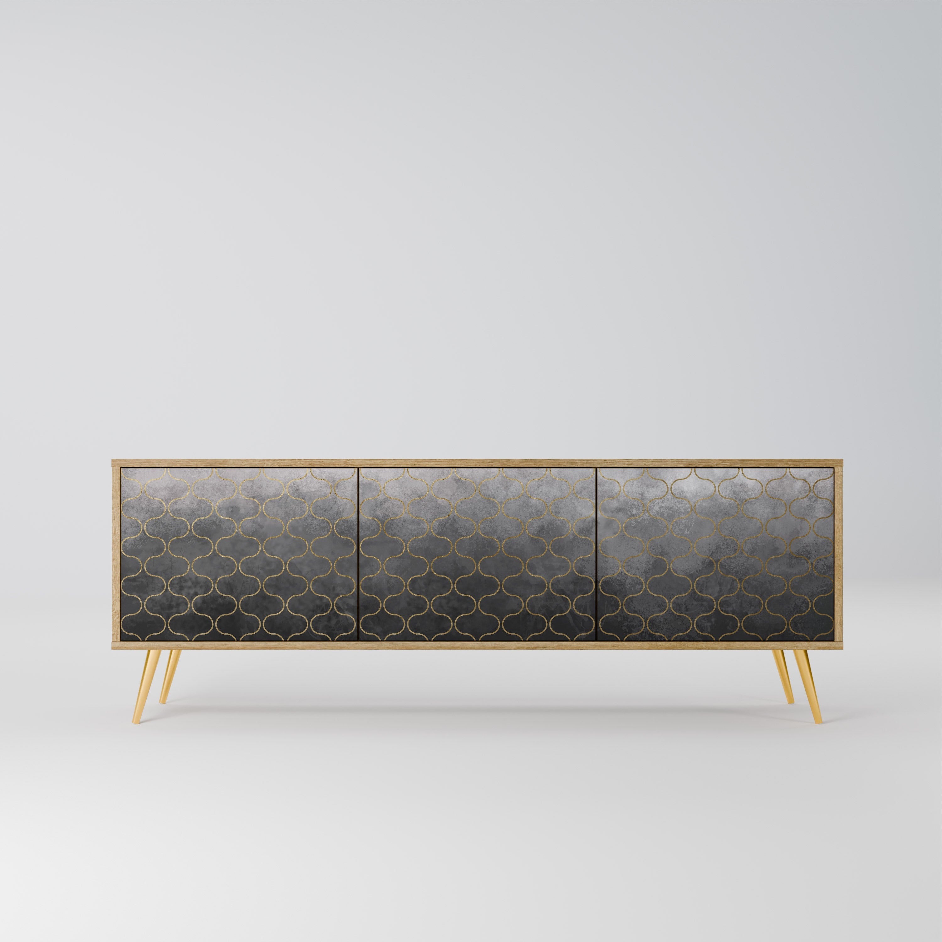 TESSELATED GRAYISH 3-Door TV Stand in Oak Effect