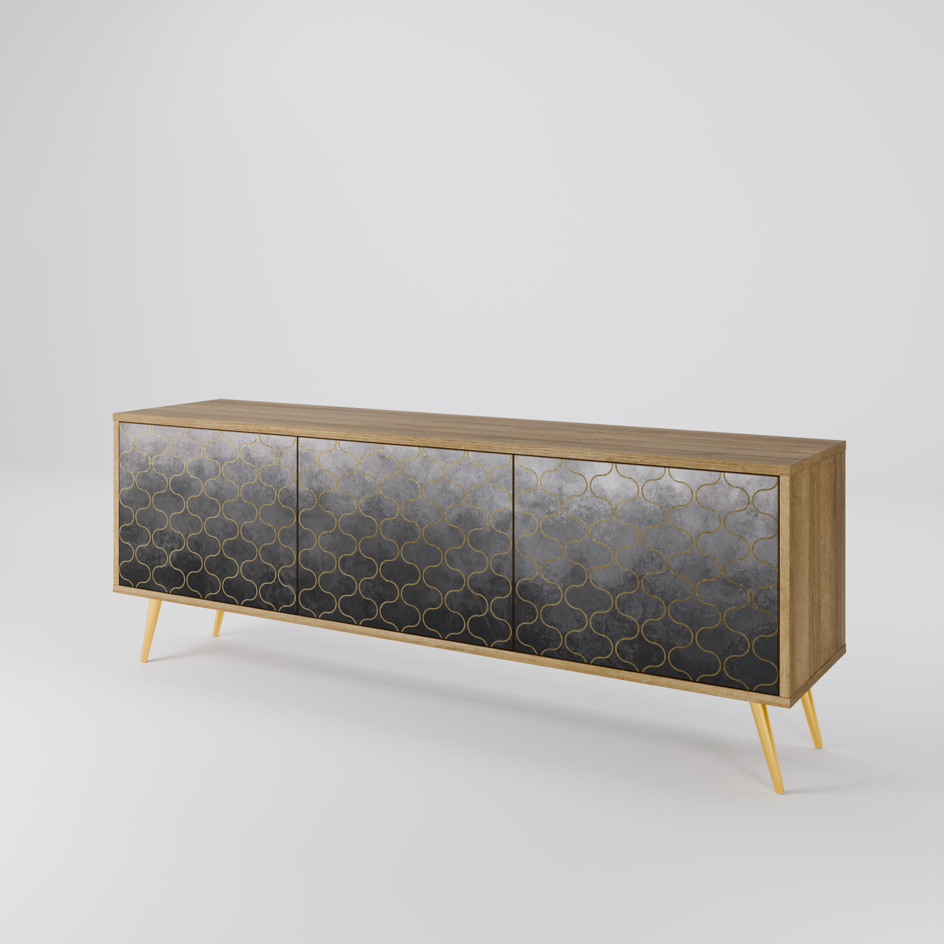 TESSELATED GRAYISH 3-Door TV Stand in Oak Effect