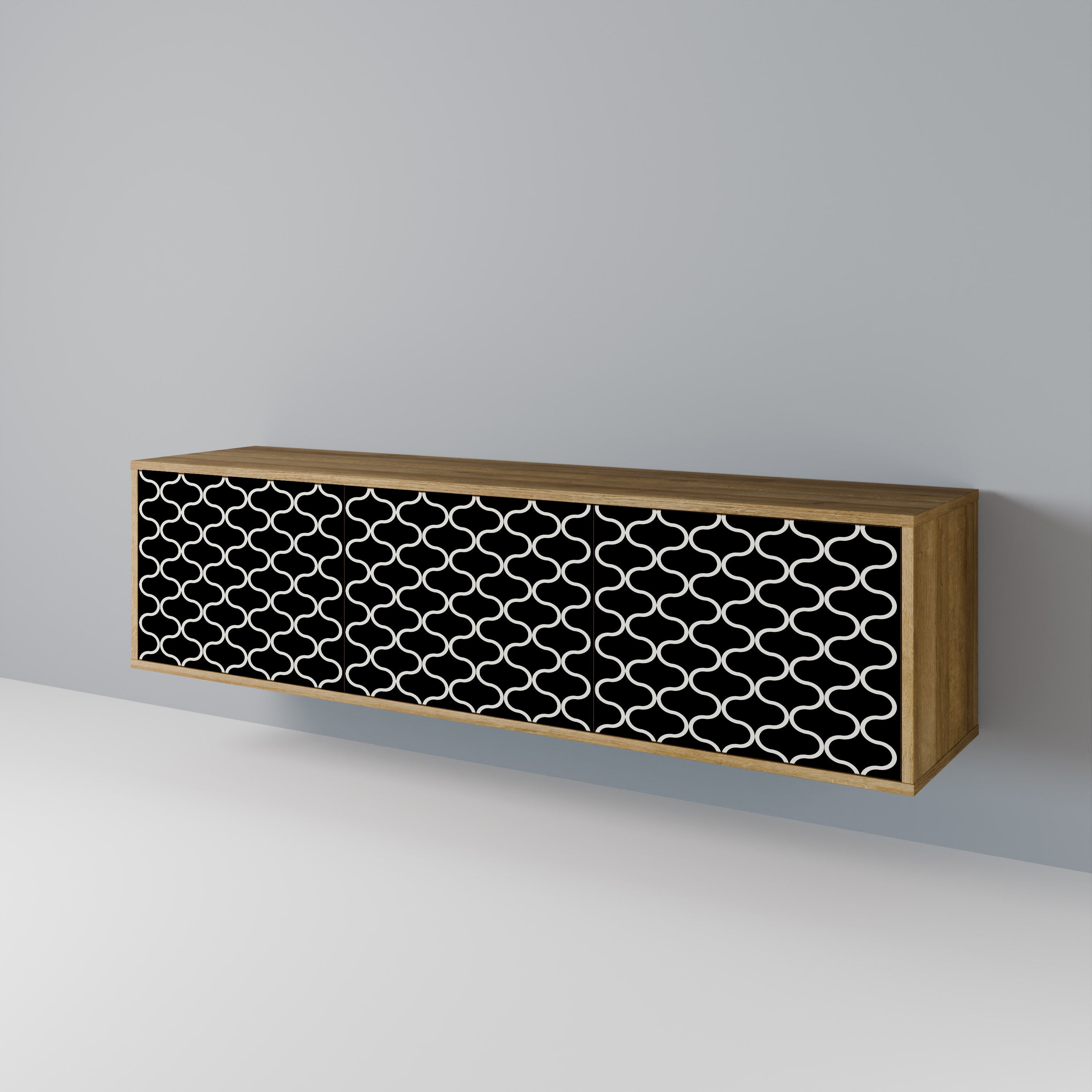 TESSELATED BLACKNESS 3-Door TV Stand in Oak Effect