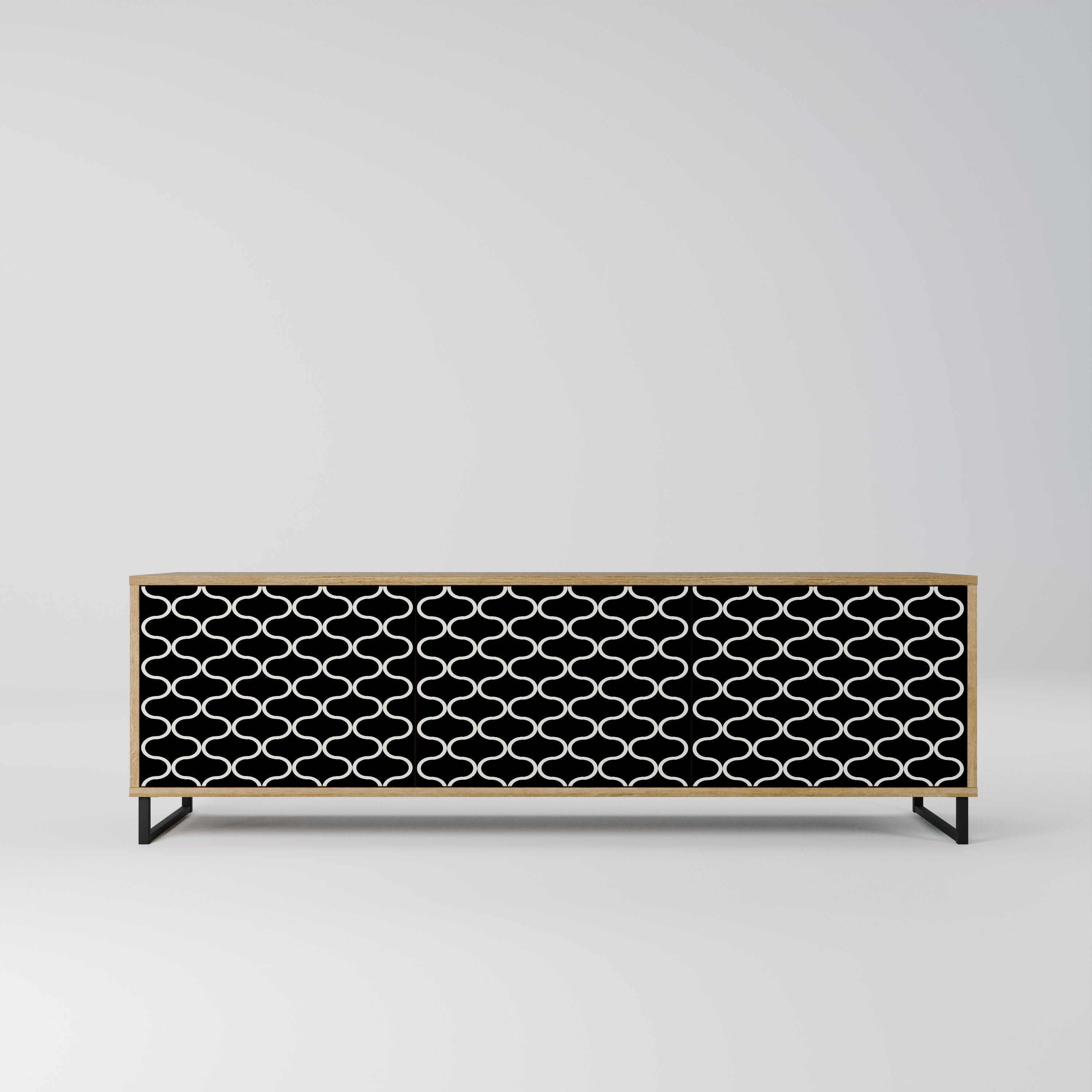 TESSELATED BLACKNESS 3-Door TV Stand in Oak Effect