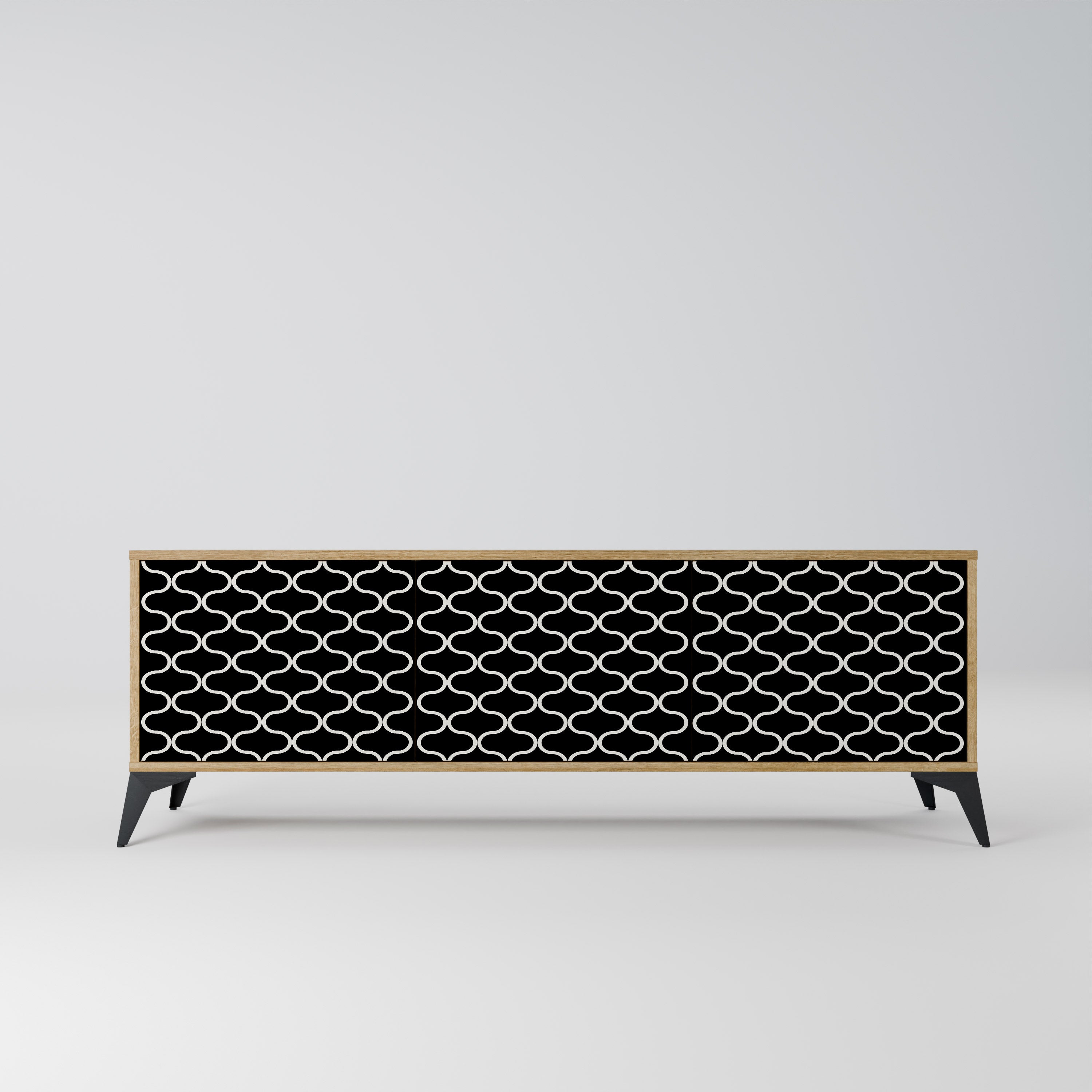 TESSELATED BLACKNESS 3-Door TV Stand in Oak Effect