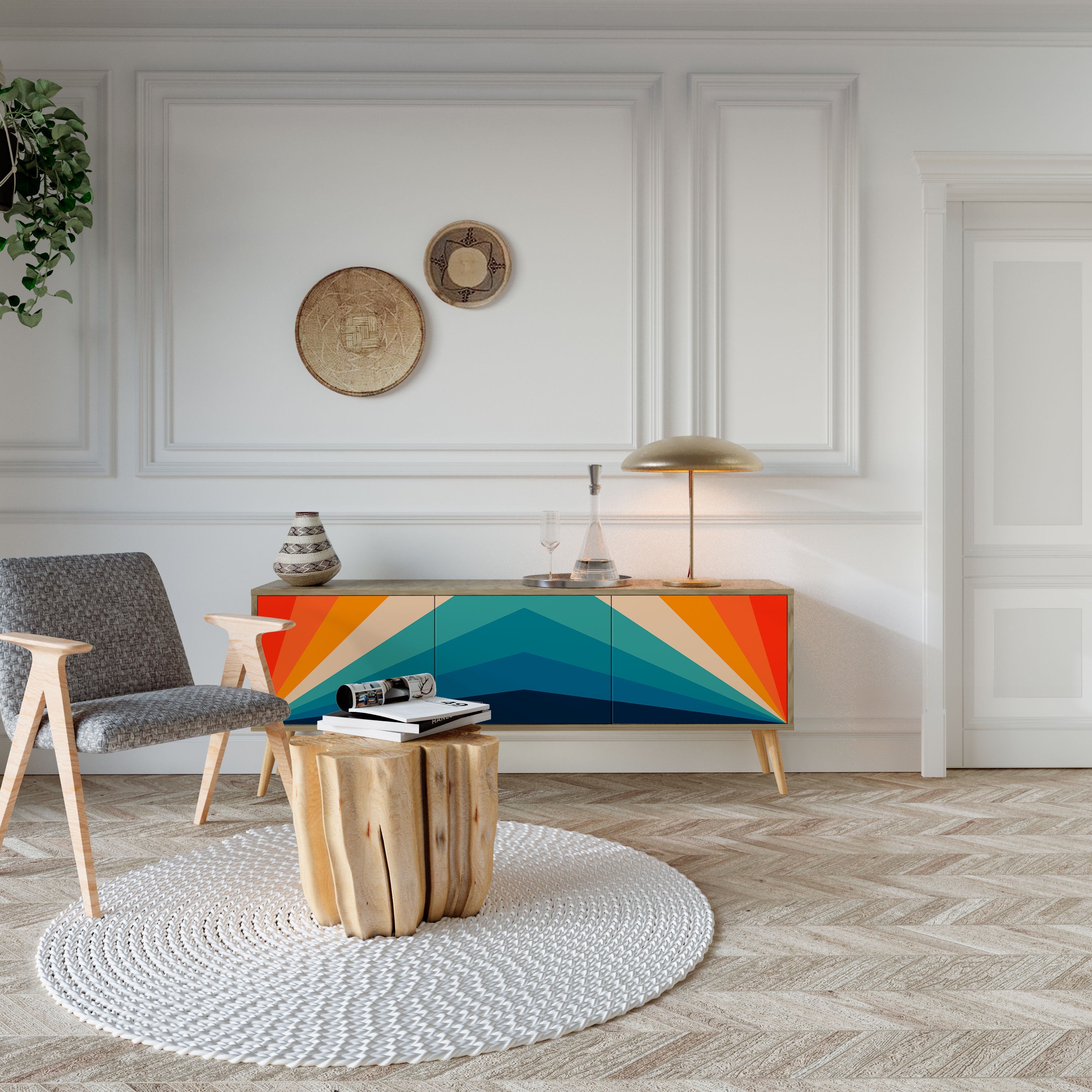 PRISM CONCUSSION 3-Door TV Stand in Oak Effect