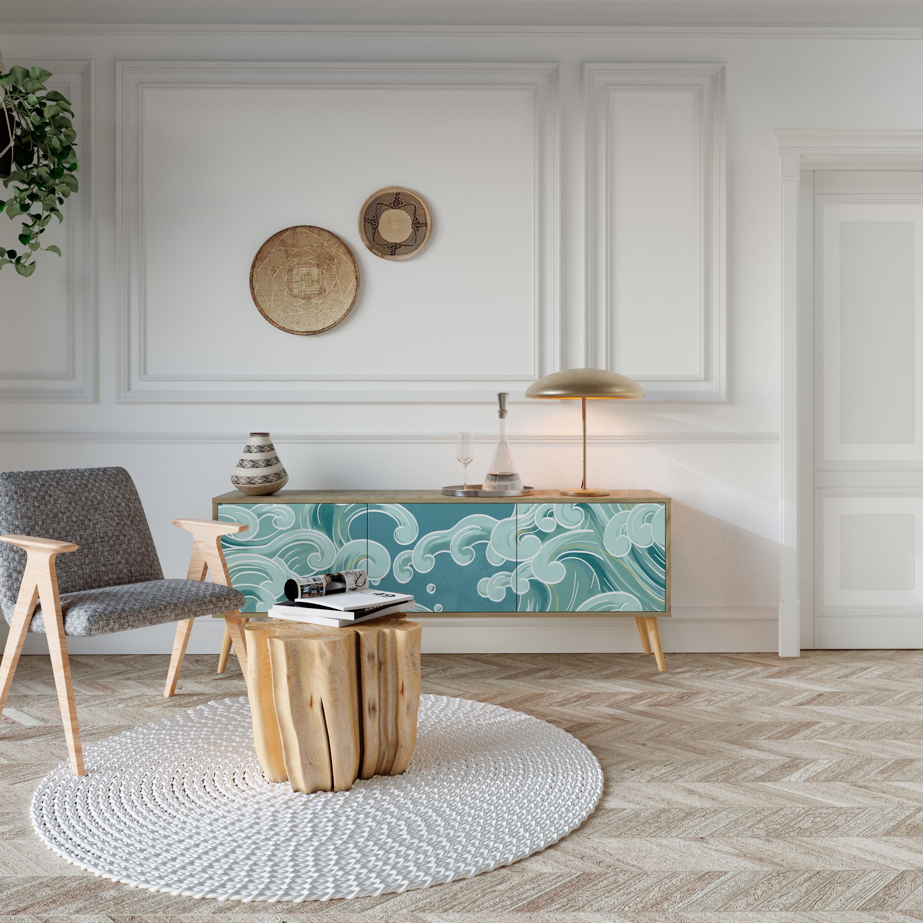 ASIAN SWAY TV-Lowboard mit 3 Türen in Eiche-Optik