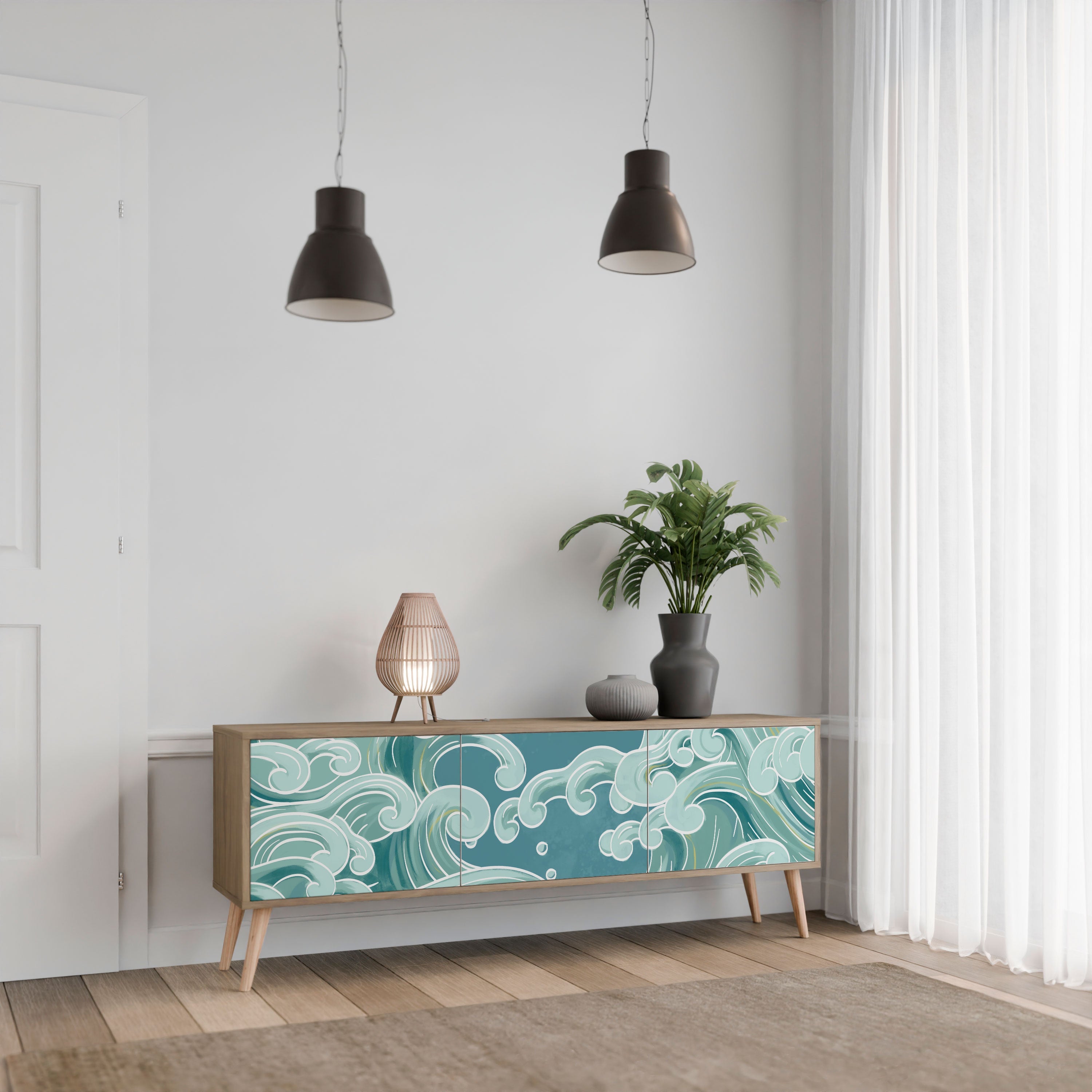 ASIAN SWAY TV-Lowboard mit 3 Türen in Eiche-Optik