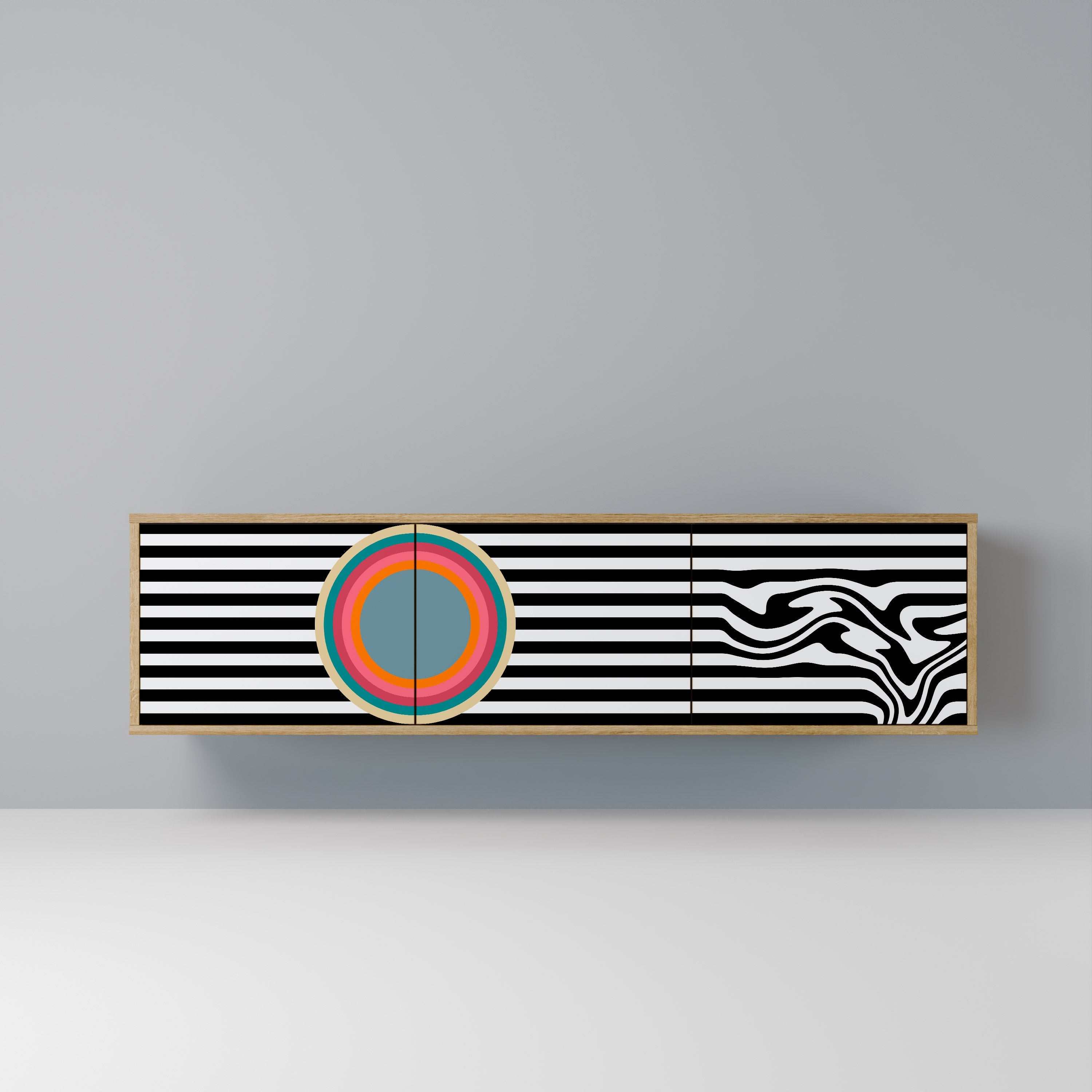 SPECTRA SHOWCASE 3-Door TV Stand in Oak Effect