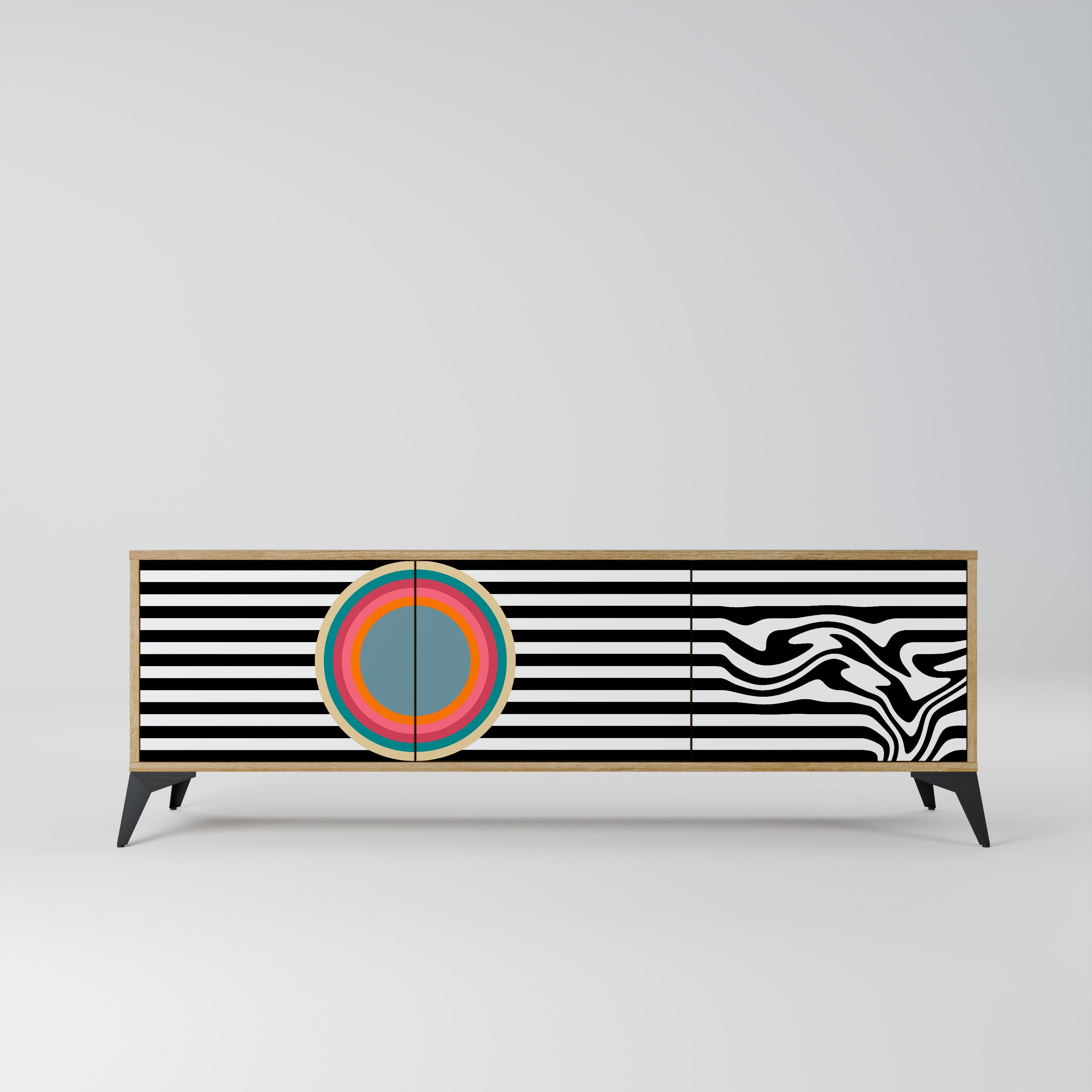 SPECTRA SHOWCASE 3-Door TV Stand in Oak Effect