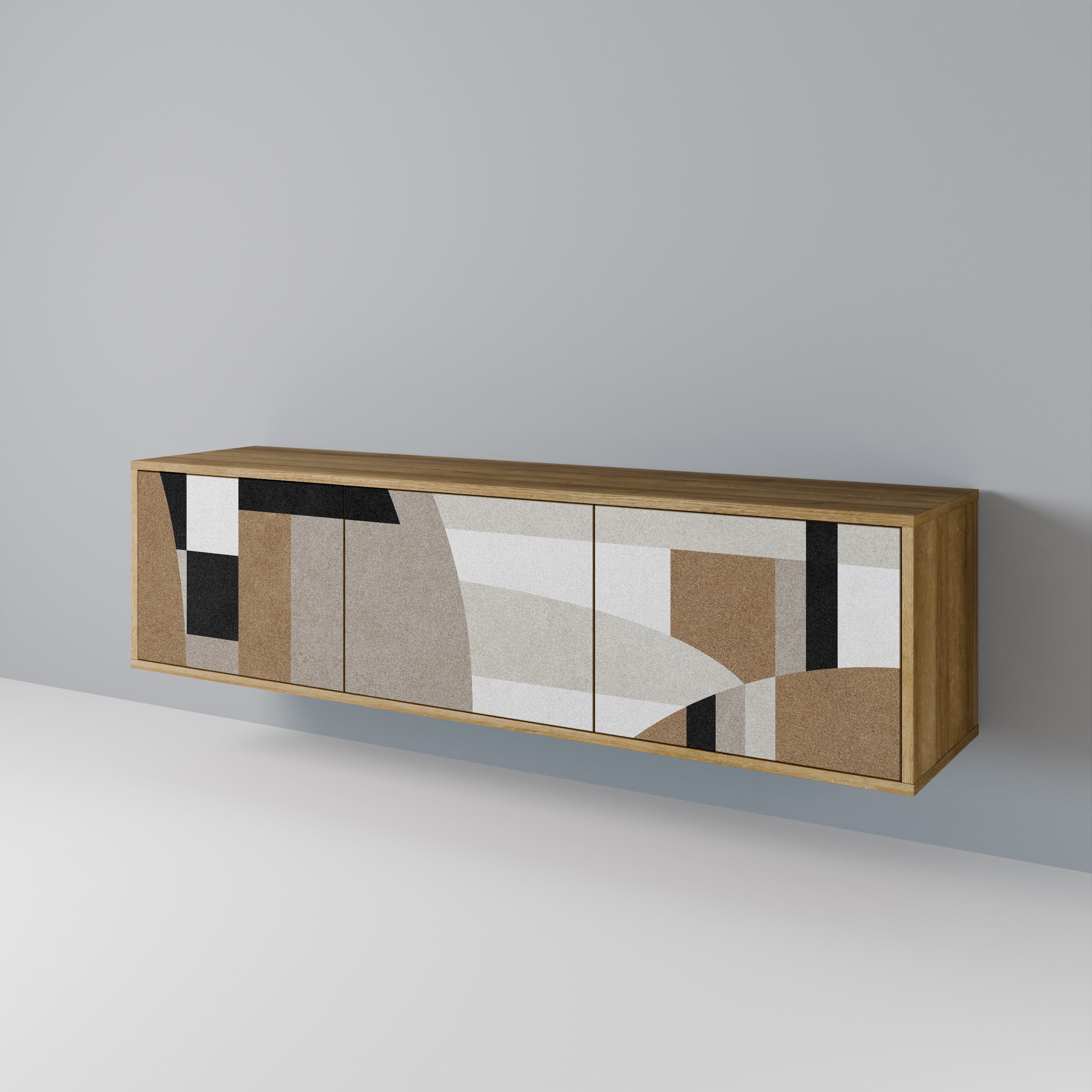 DELICATE MEMENTO 3-Door TV Stand in Oak Effect