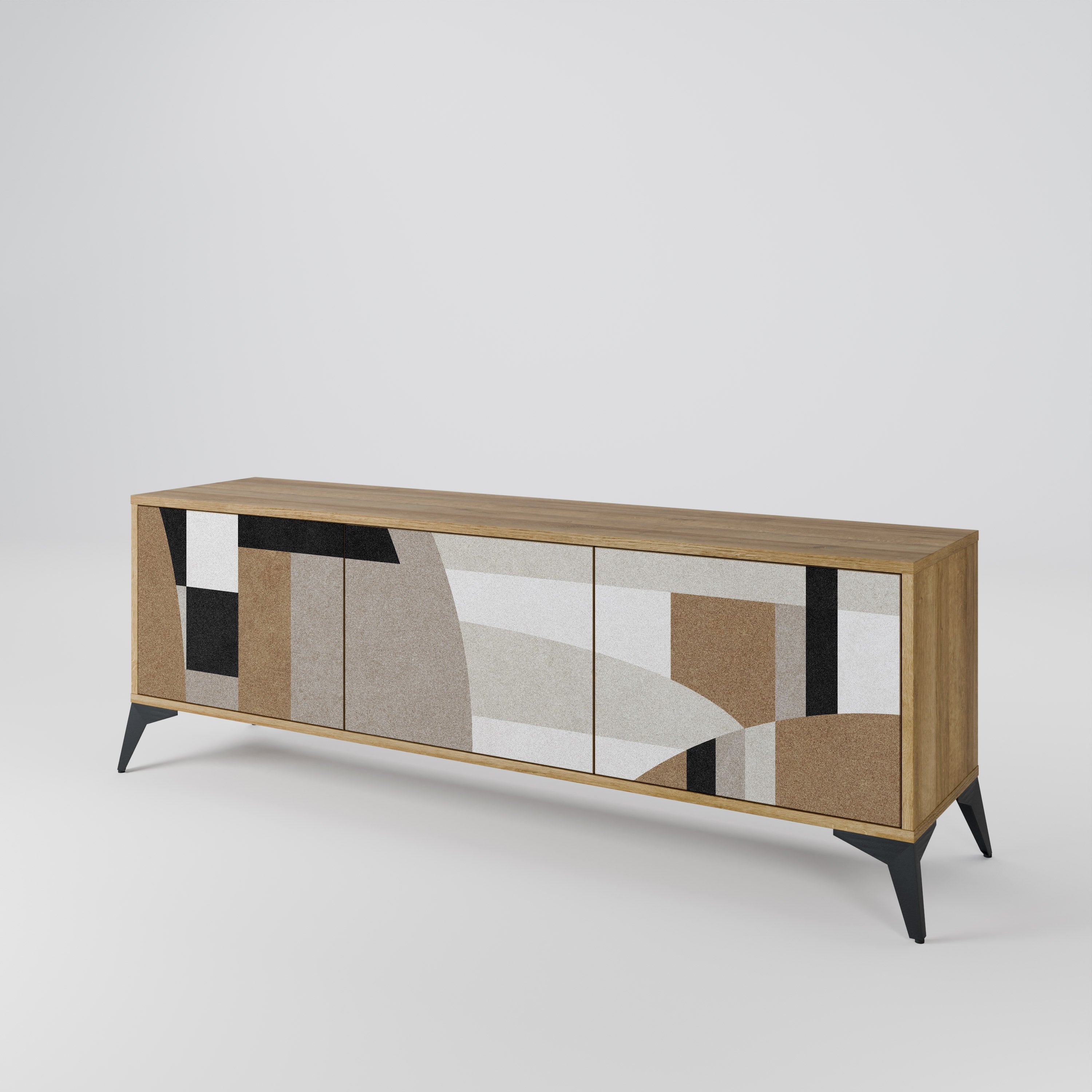 DELICATE MEMENTO 3-Door TV Stand in Oak Effect