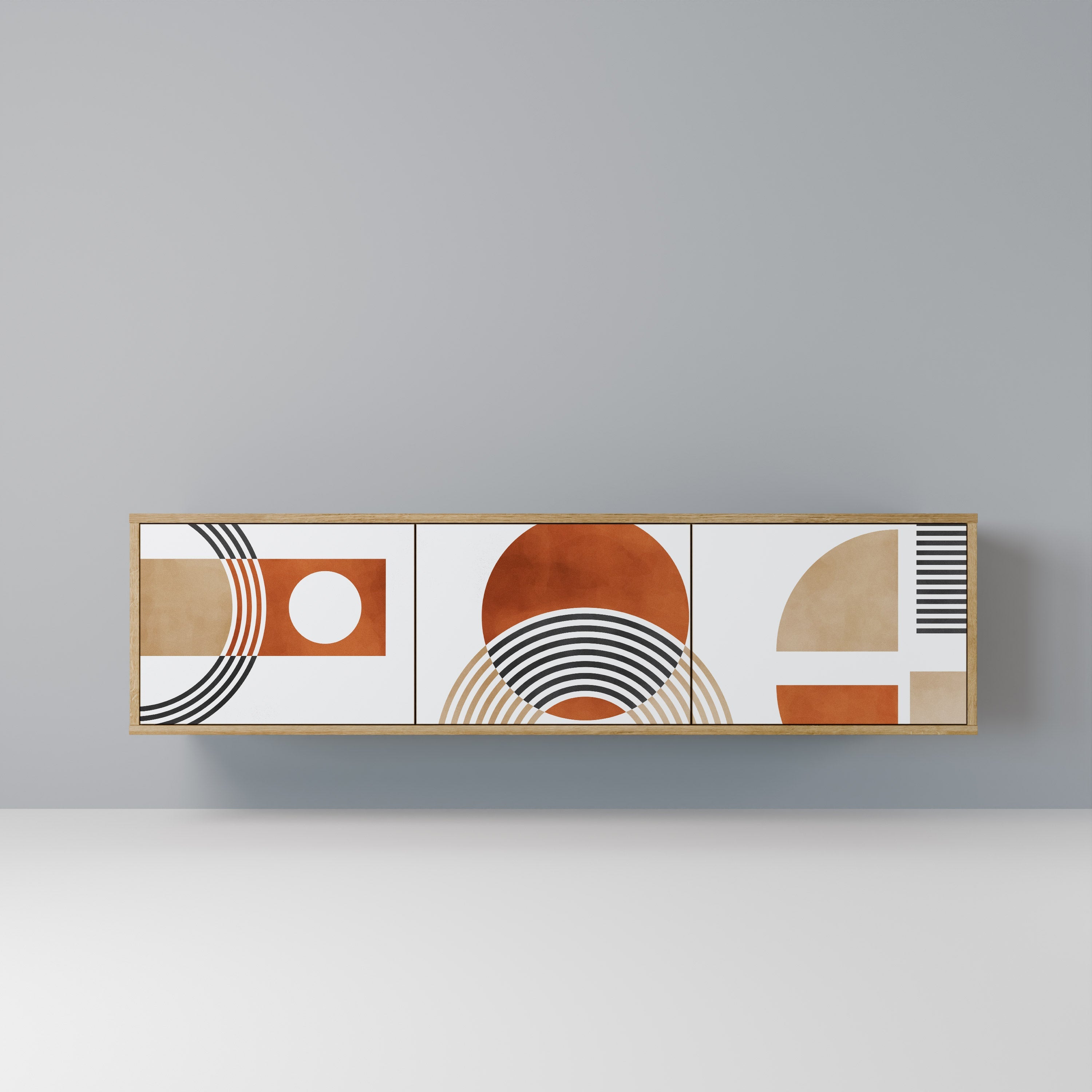 CIRCLE RHYTM 3-Door TV Stand in Oak Effect