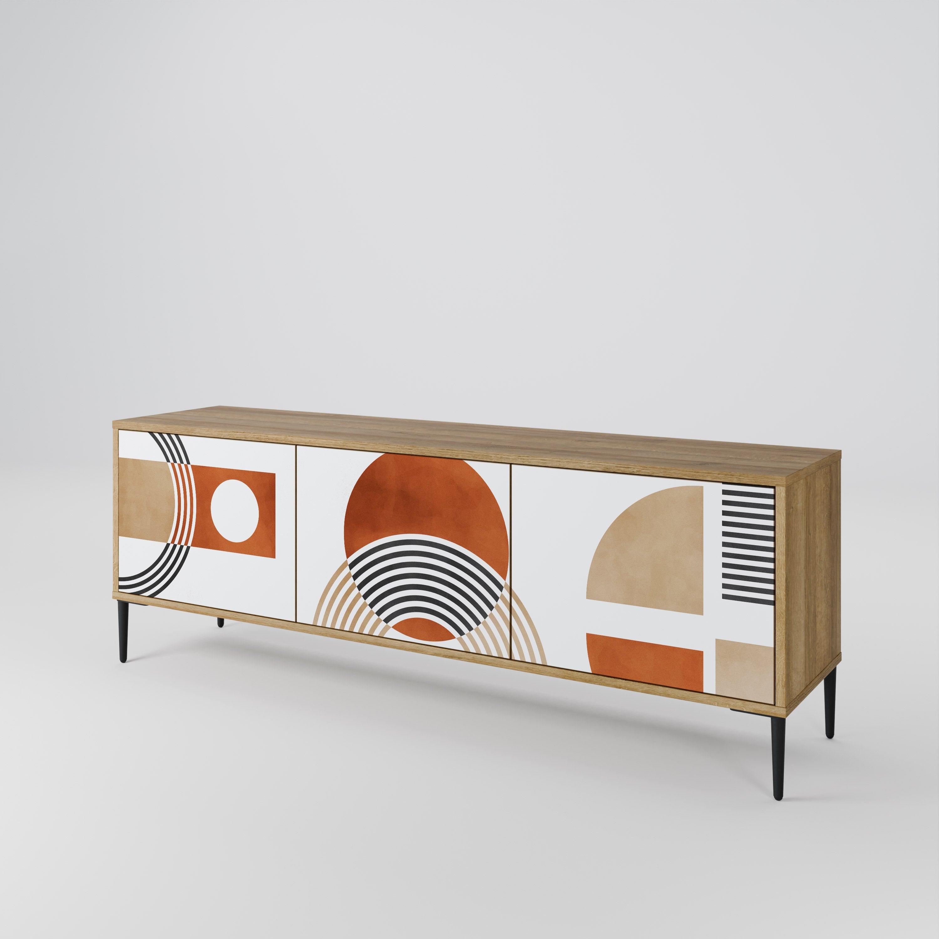 CIRCLE RHYTM 3-Door TV Stand in Oak Effect