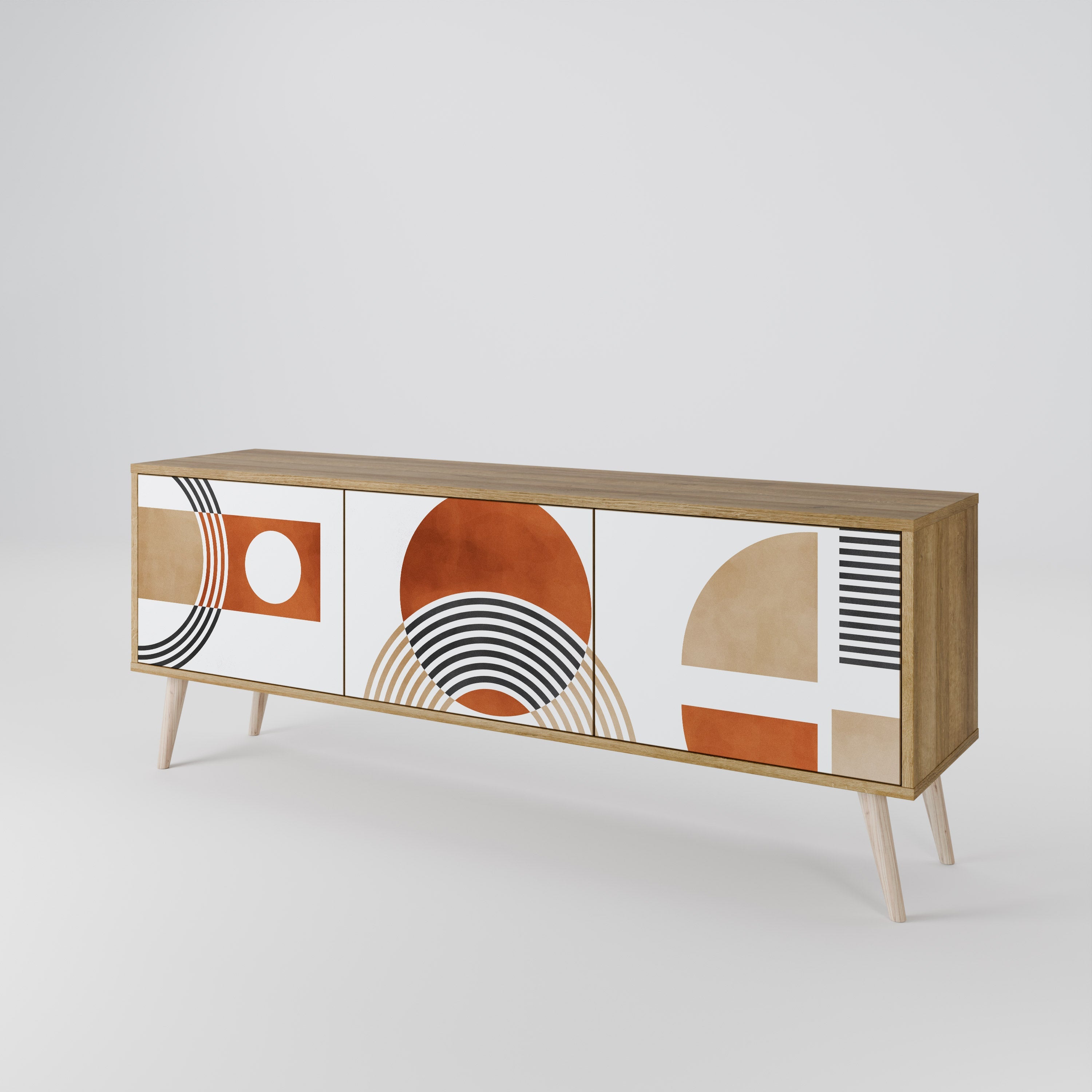 CIRCLE RHYTM 3-Door TV Stand in Oak Effect