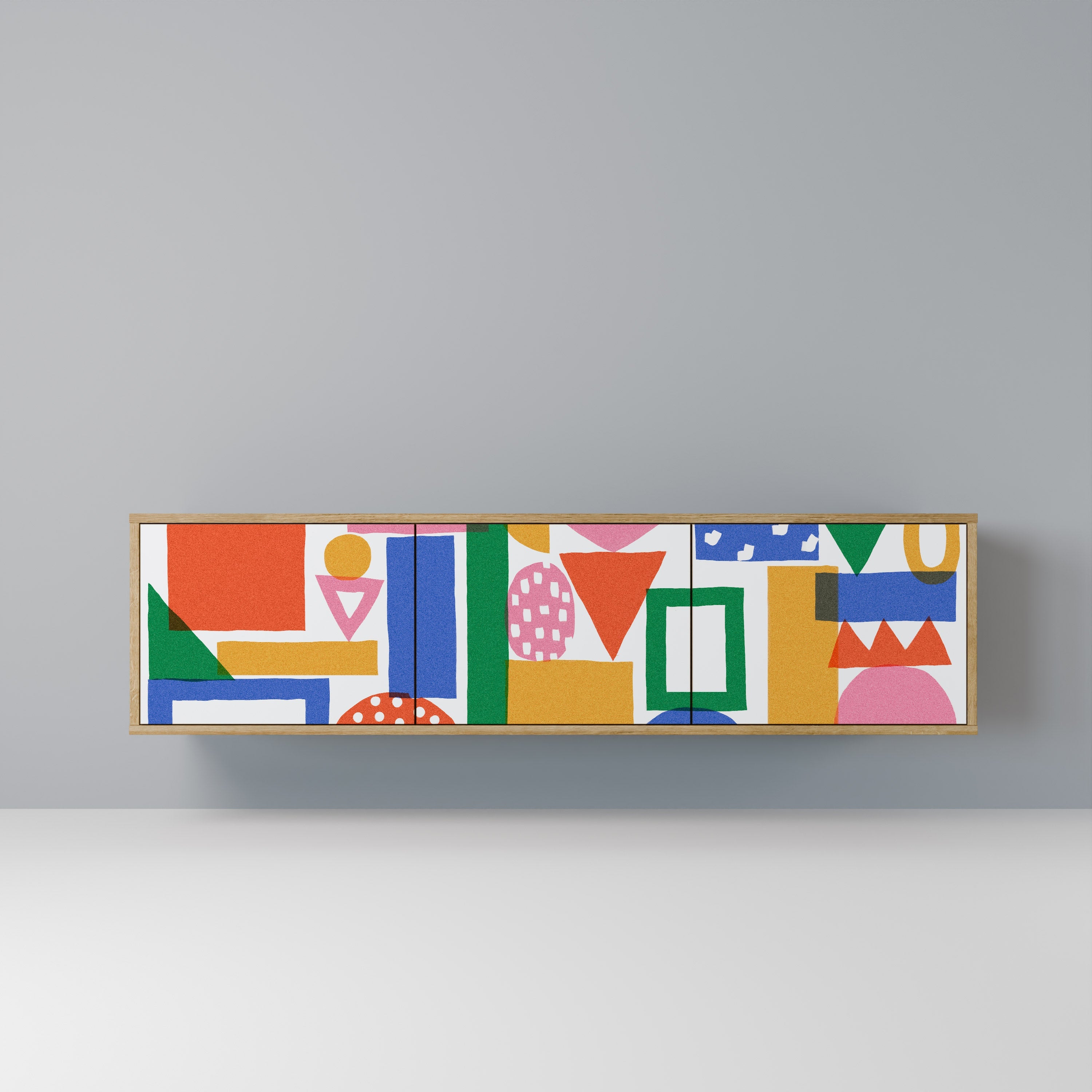 GEOMETRIC GLIMMER 3-Door TV Stand in Oak Effect