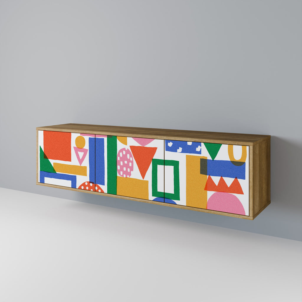 GEOMETRIC GLIMMER 3-Door TV Stand in Oak Effect