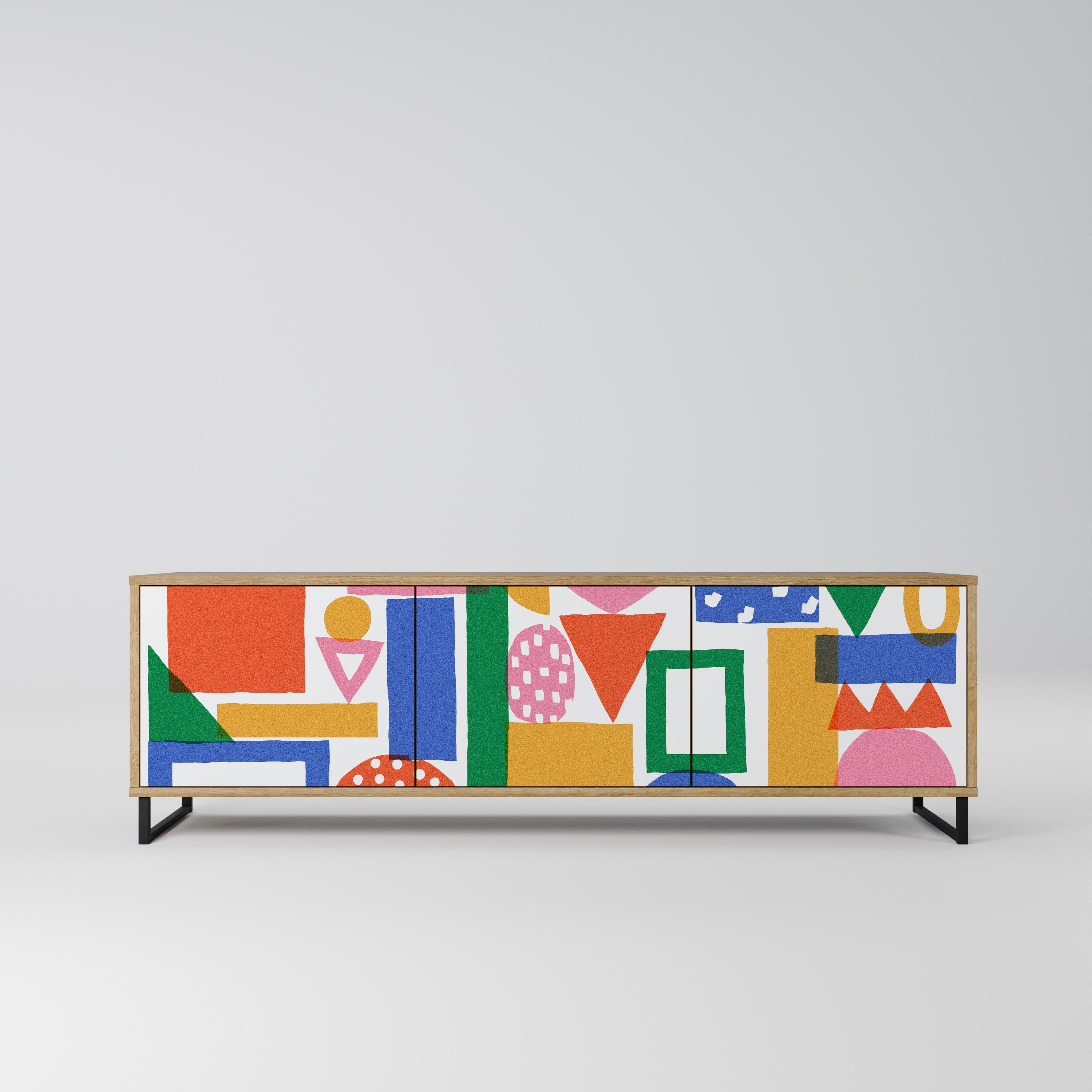 GEOMETRIC GLIMMER 3-Door TV Stand in Oak Effect