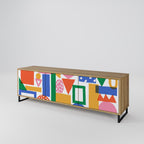 GEOMETRIC GLIMMER 3-Door TV Stand in Oak Effect