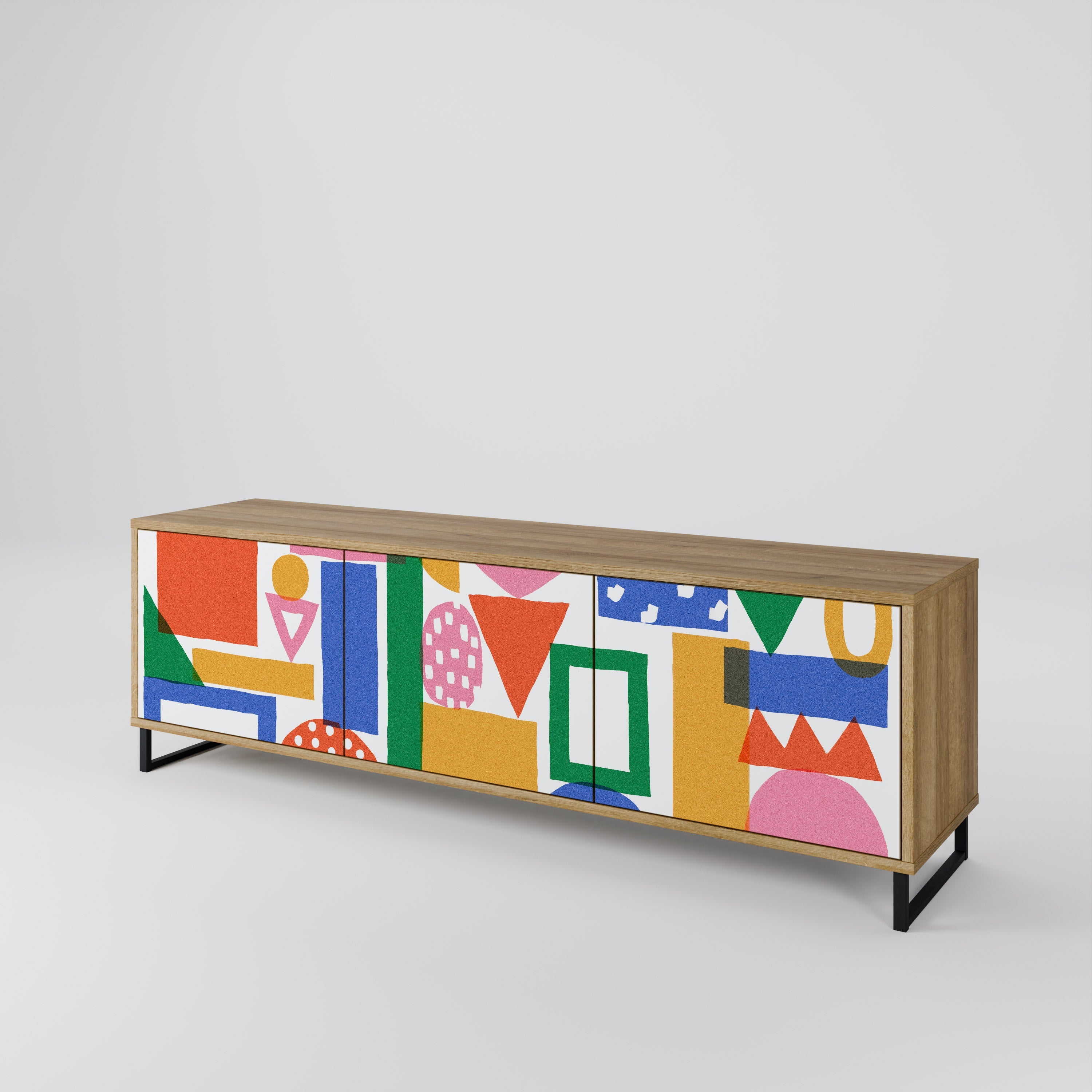 GEOMETRIC GLIMMER 3-Door TV Stand in Oak Effect