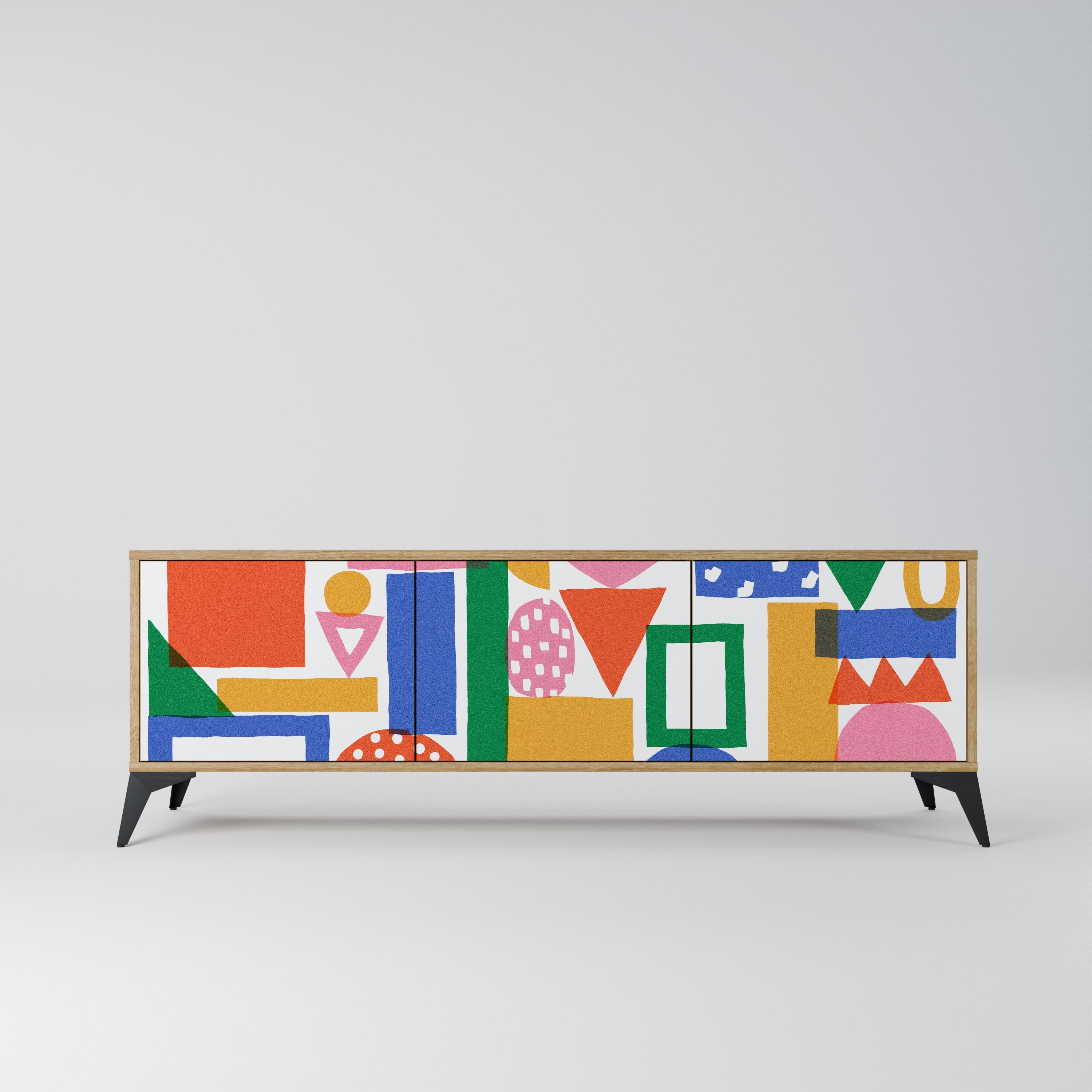 GEOMETRIC GLIMMER 3-Door TV Stand in Oak Effect