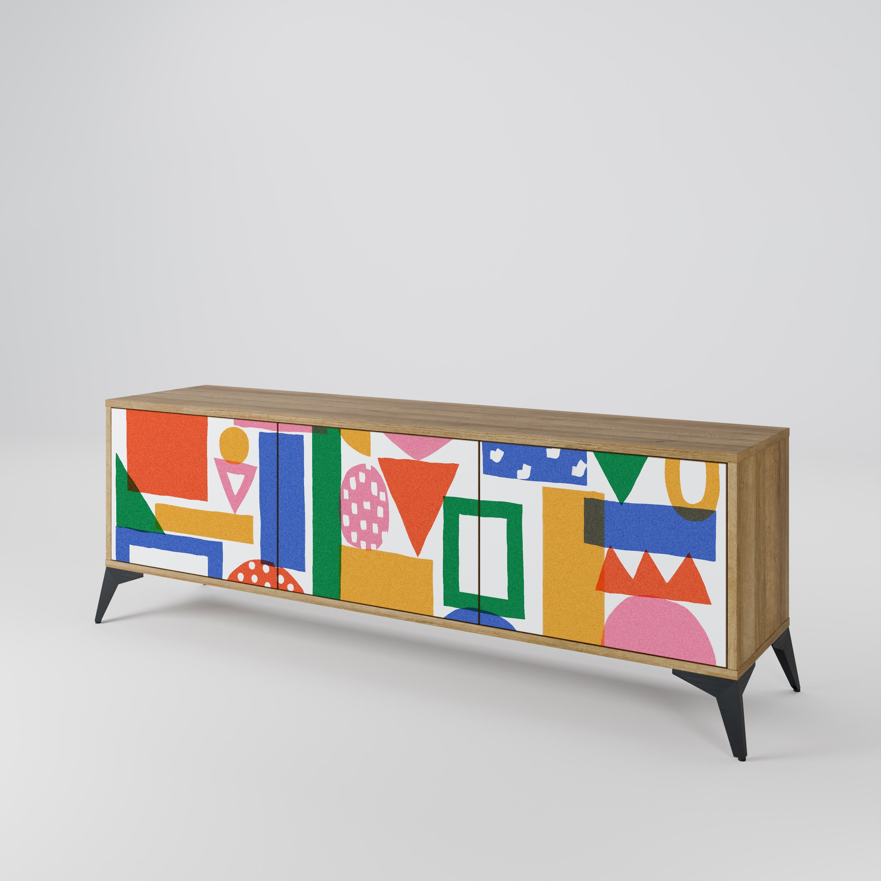 GEOMETRIC GLIMMER 3-Door TV Stand in Oak Effect