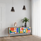 GEOMETRIC GLIMMER 3-Door TV Stand in Oak Effect