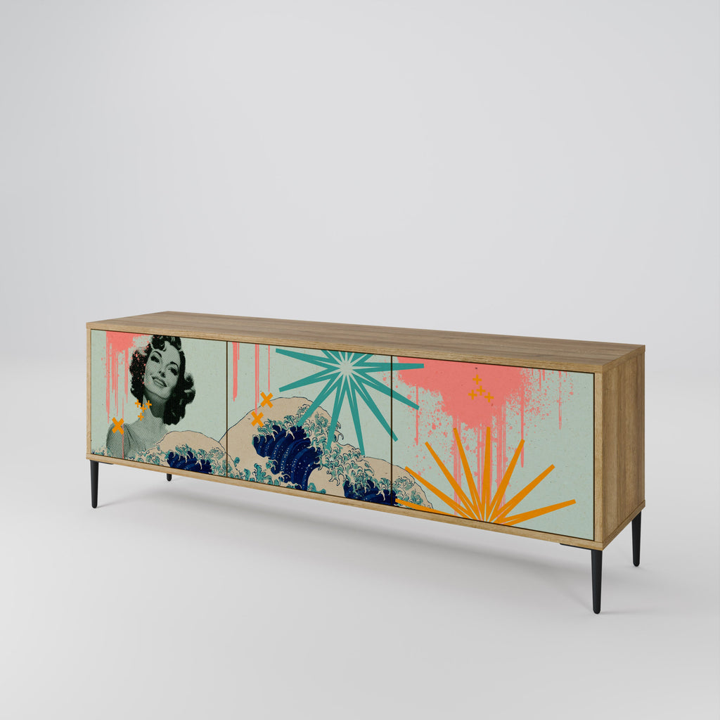 KANAGAWA BEAUTY 3-Door TV Stand in Oak Effect