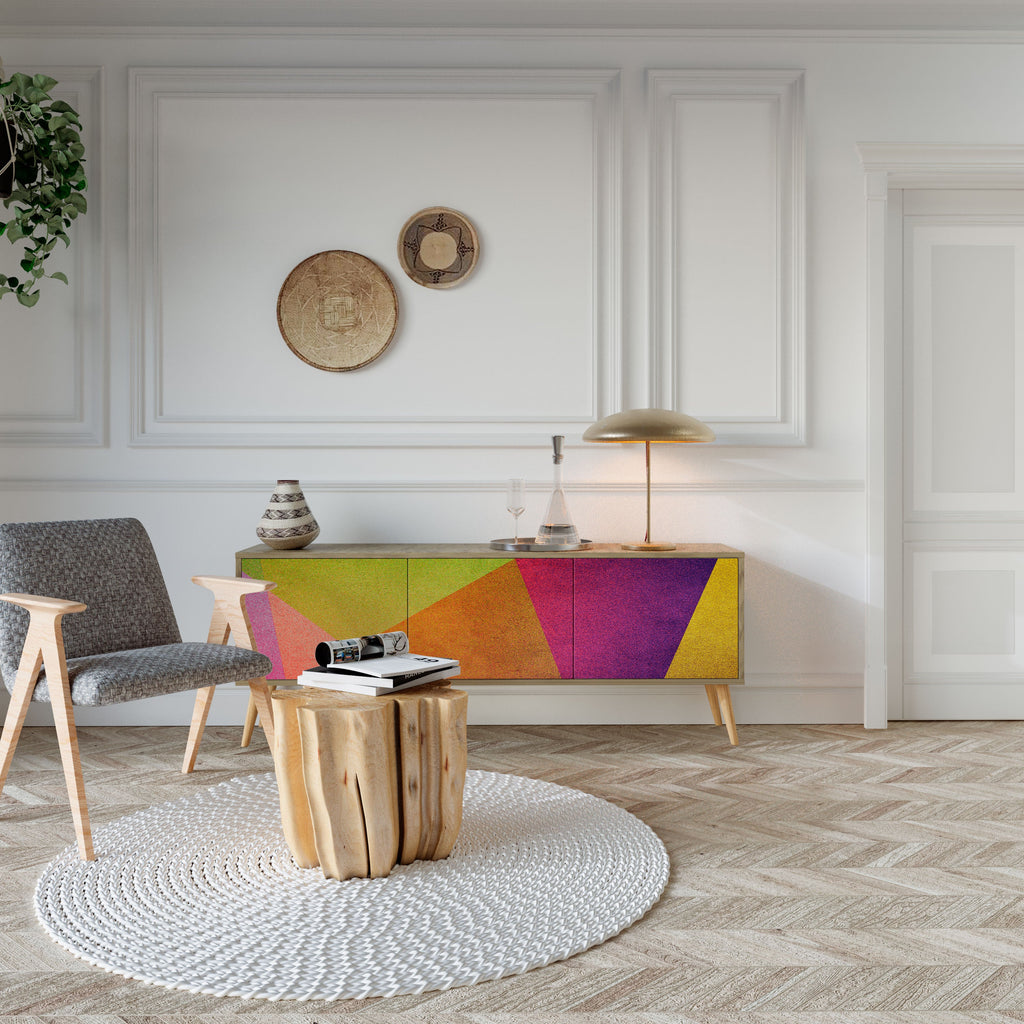 VIVID GEOMETRY TV-Lowboard mit 3 Türen in Eiche-Optik