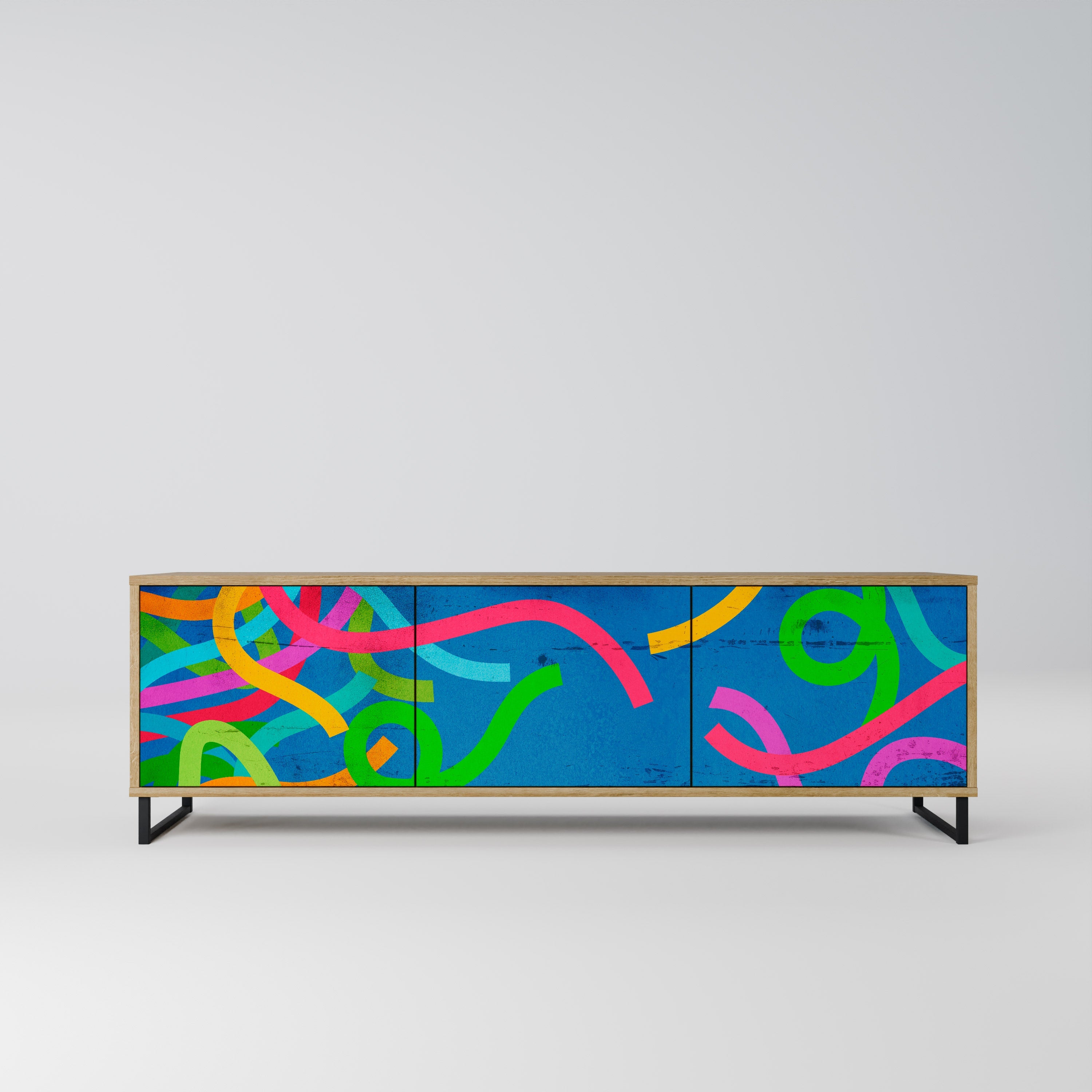 STREAMER TANGLE 3-Door TV Stand in Oak Effect