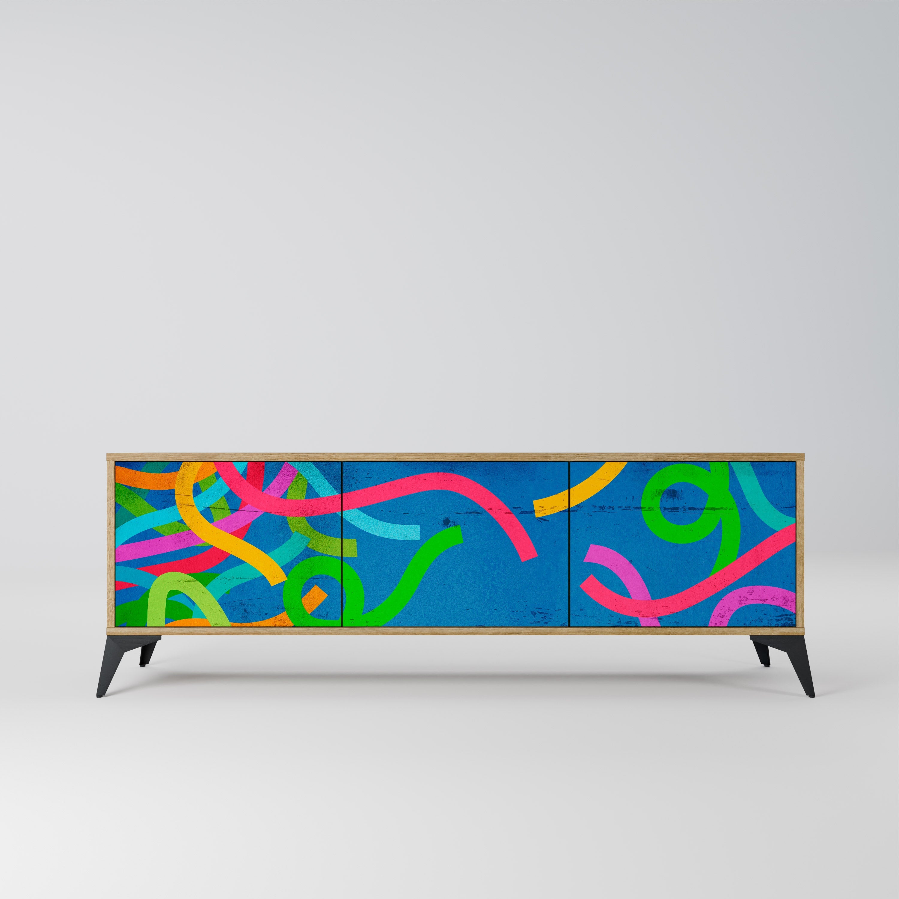 STREAMER TANGLE 3-Door TV Stand in Oak Effect