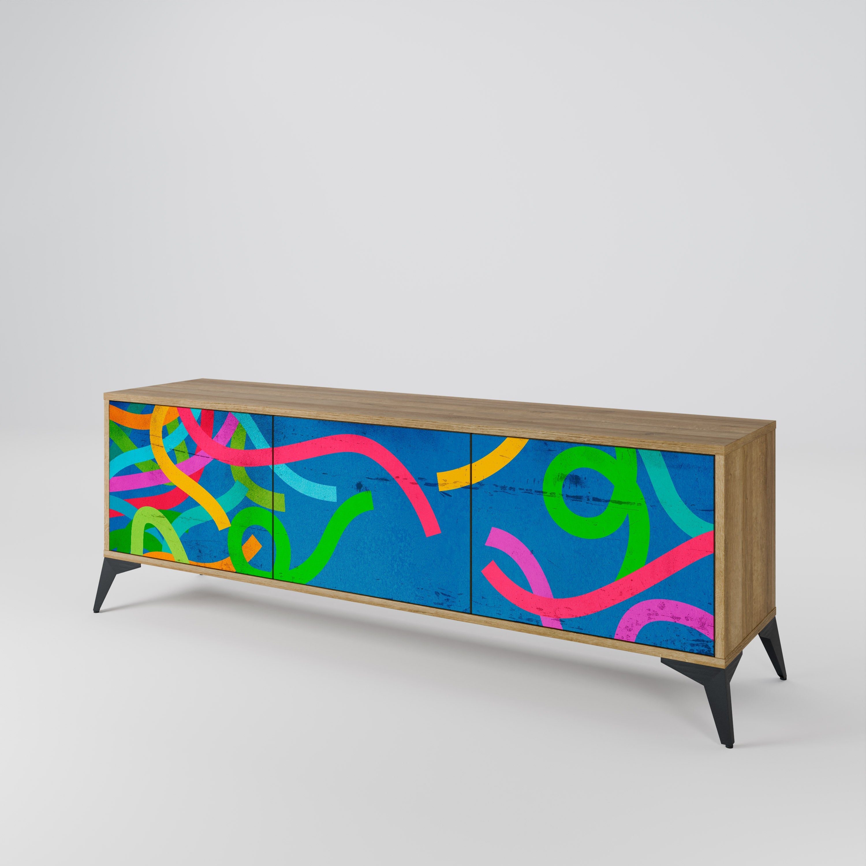 STREAMER TANGLE 3-Door TV Stand in Oak Effect