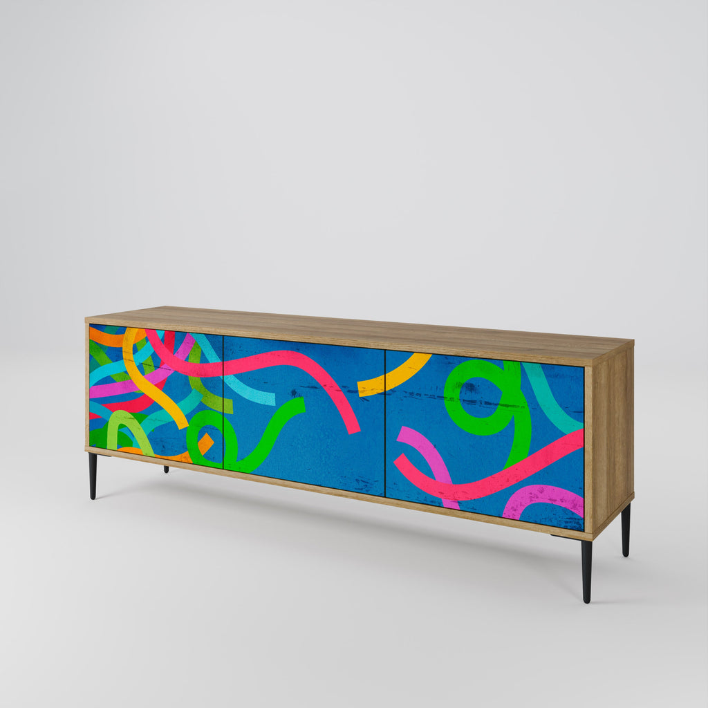 STREAMER TANGLE 3-Door TV Stand in Oak Effect