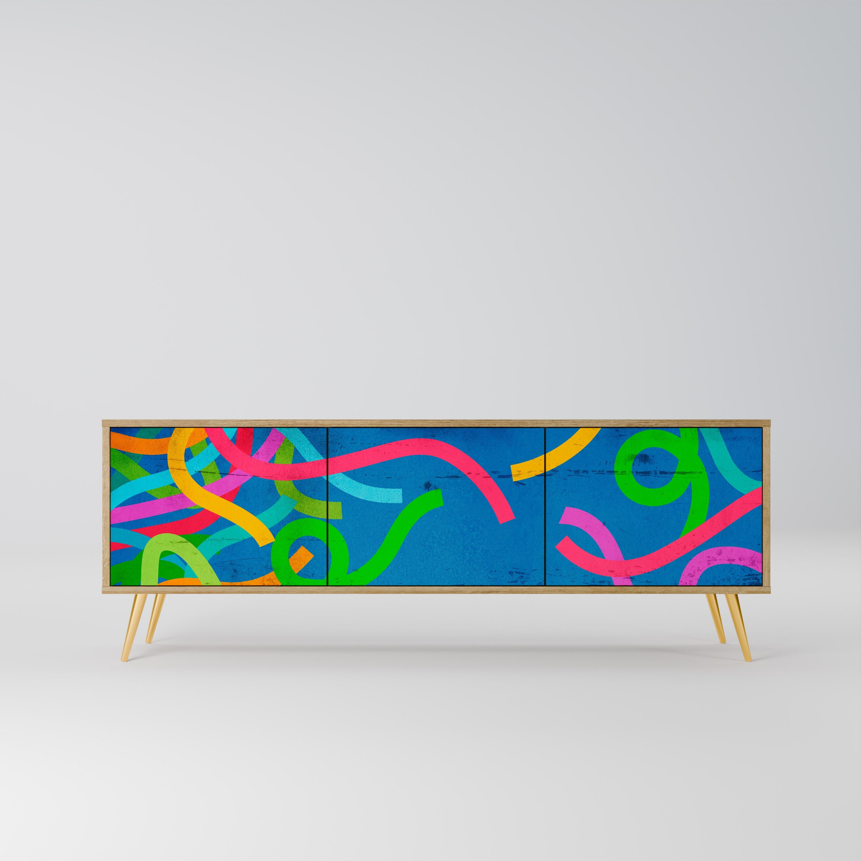 STREAMER TANGLE 3-Door TV Stand in Oak Effect