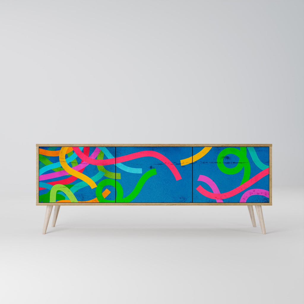 STREAMER TANGLE 3-Door TV Stand in Oak Effect