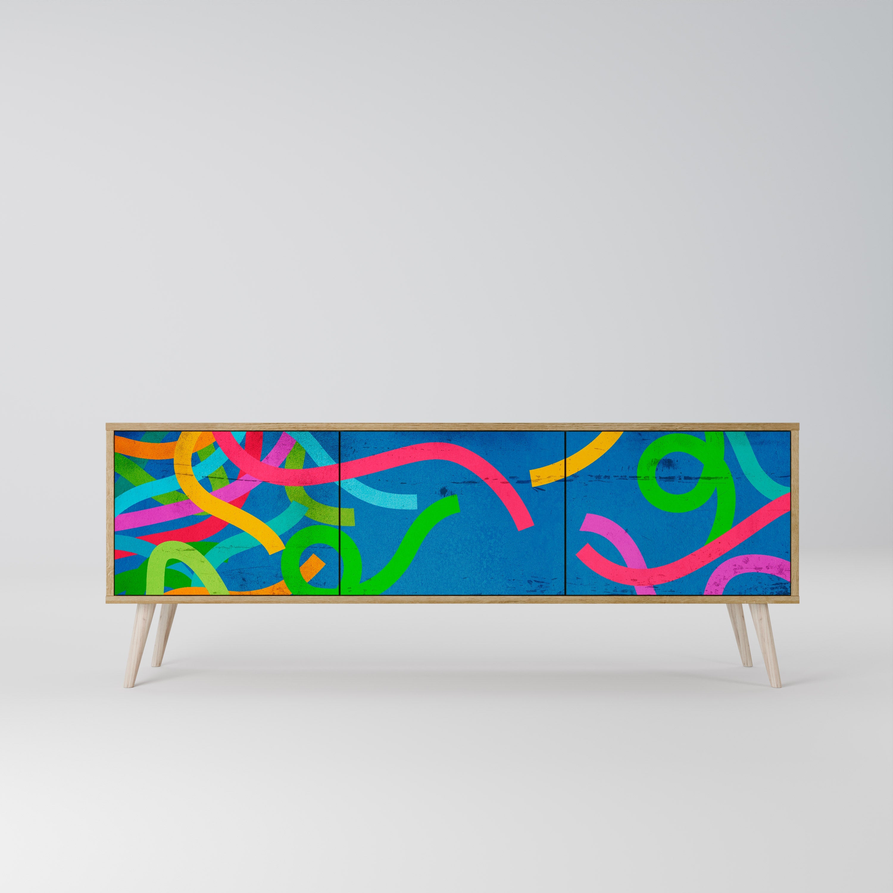 STREAMER TANGLE 3-Door TV Stand in Oak Effect