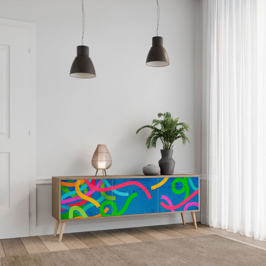 STREAMER TANGLE 3-Door TV Stand in Oak Effect