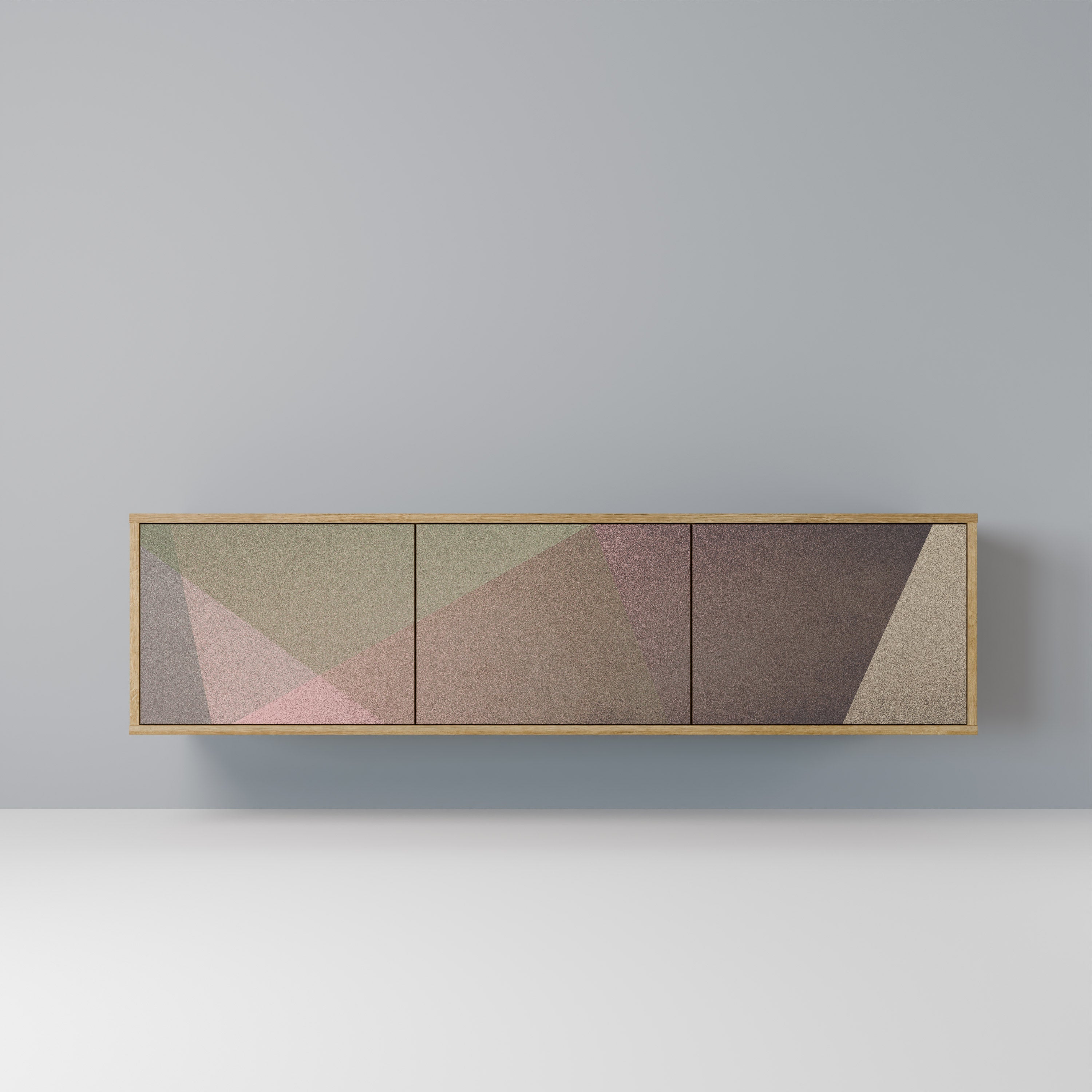 BEIGE GEOMETRY TV-Lowboard mit 3 Türen in Eiche-Optik