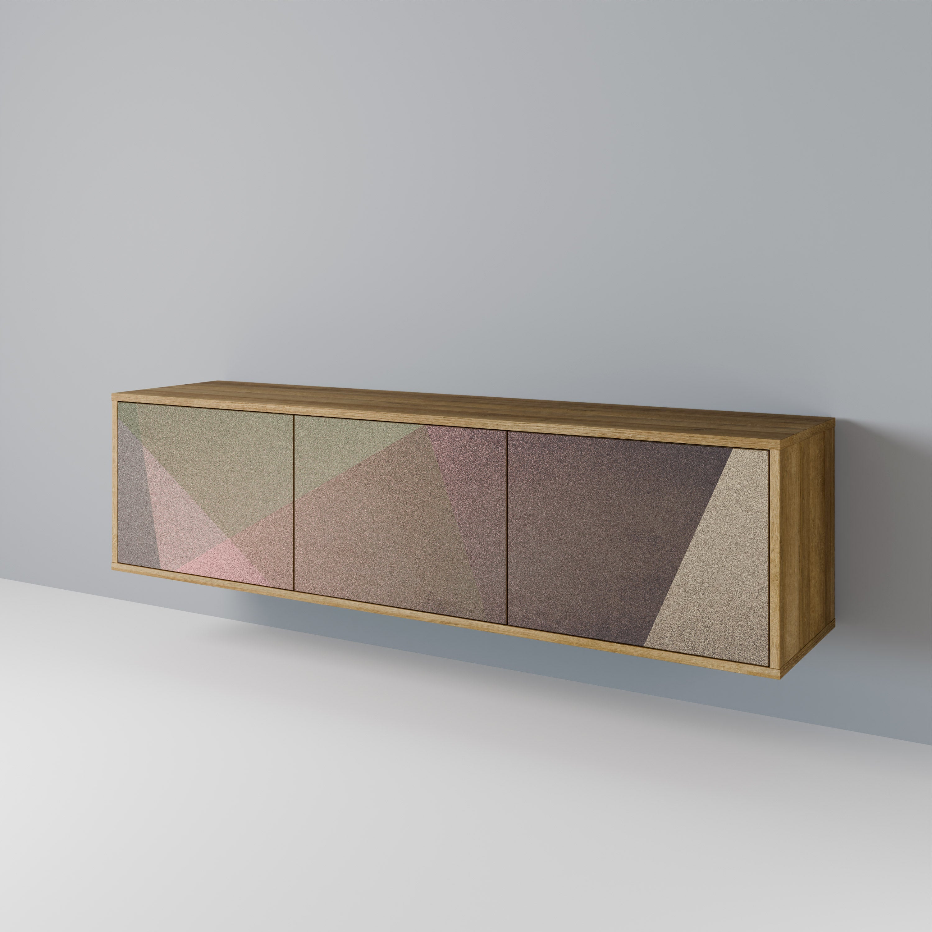 BEIGE GEOMETRY 3-Door TV Stand in Oak Effect