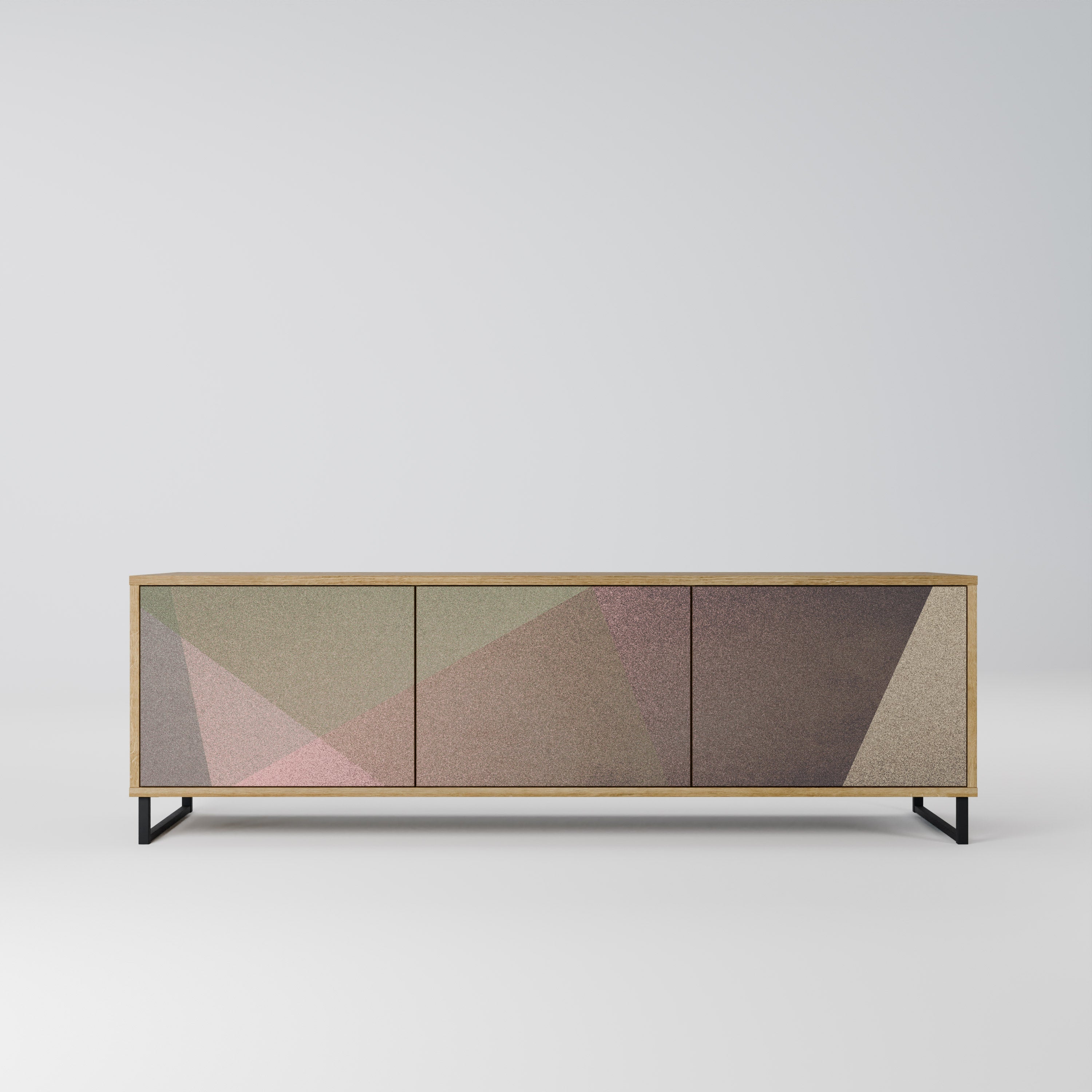 BEIGE GEOMETRY TV-Lowboard mit 3 Türen in Eiche-Optik