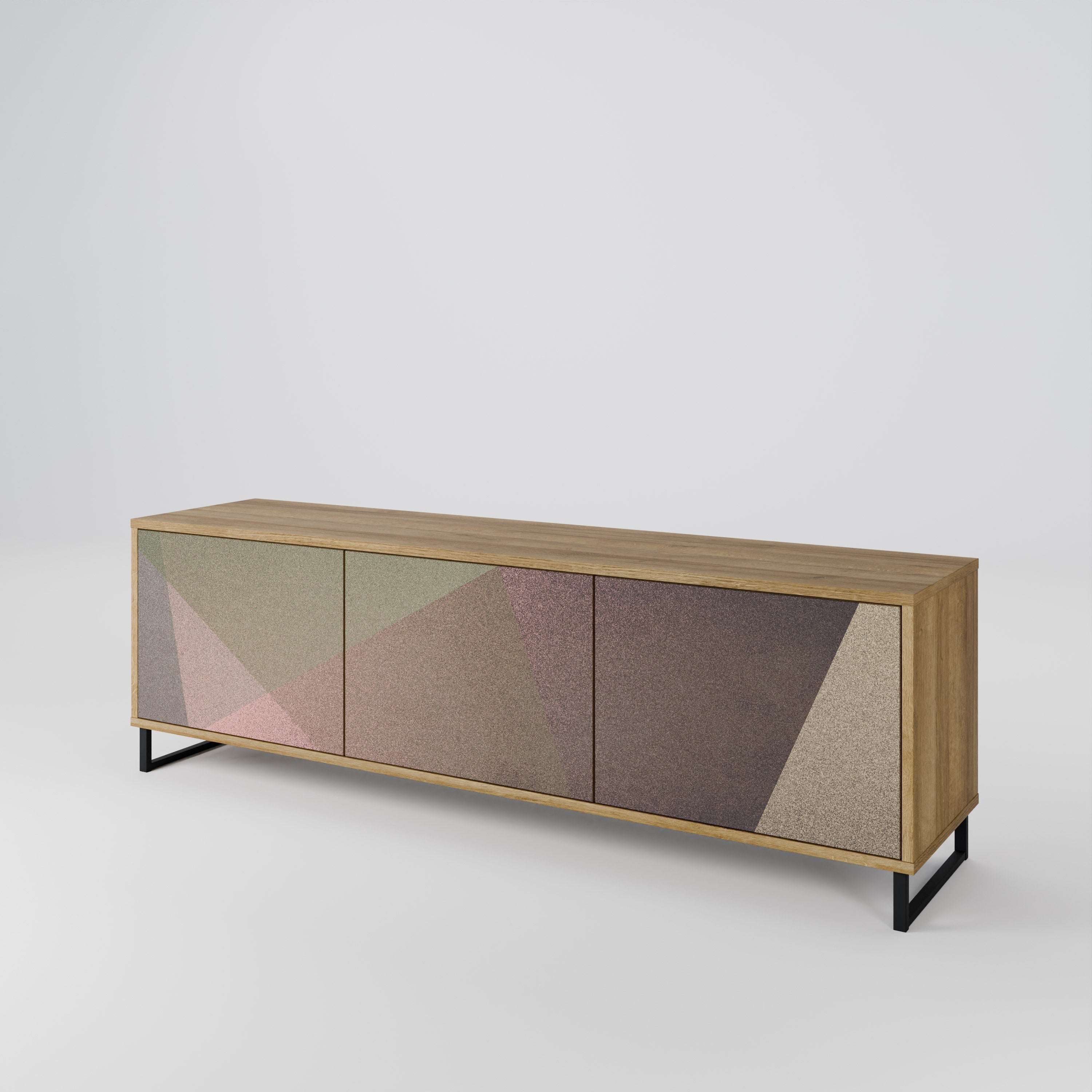 BEIGE GEOMETRY 3-Door TV Stand in Oak Effect