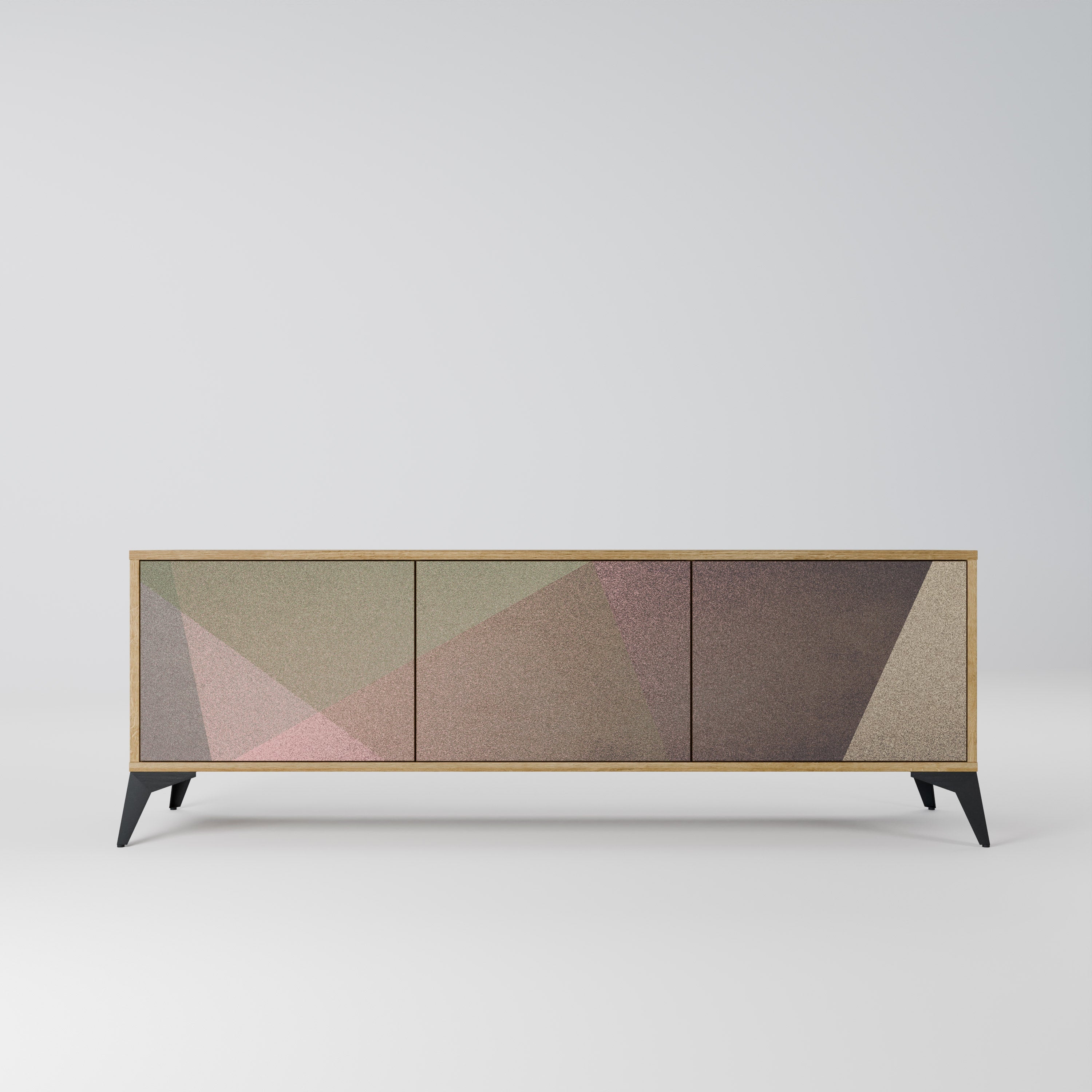 BEIGE GEOMETRY TV-Lowboard mit 3 Türen in Eiche-Optik