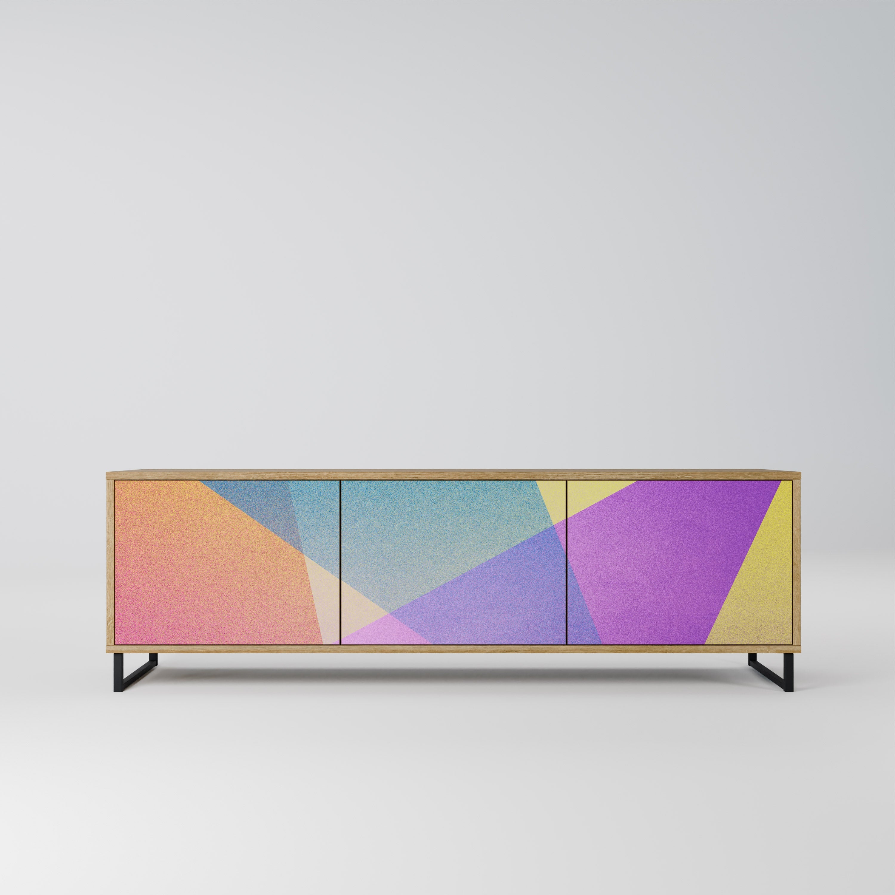 BRIGHT GEOMETRY 3-Door TV Stand in Oak Effect