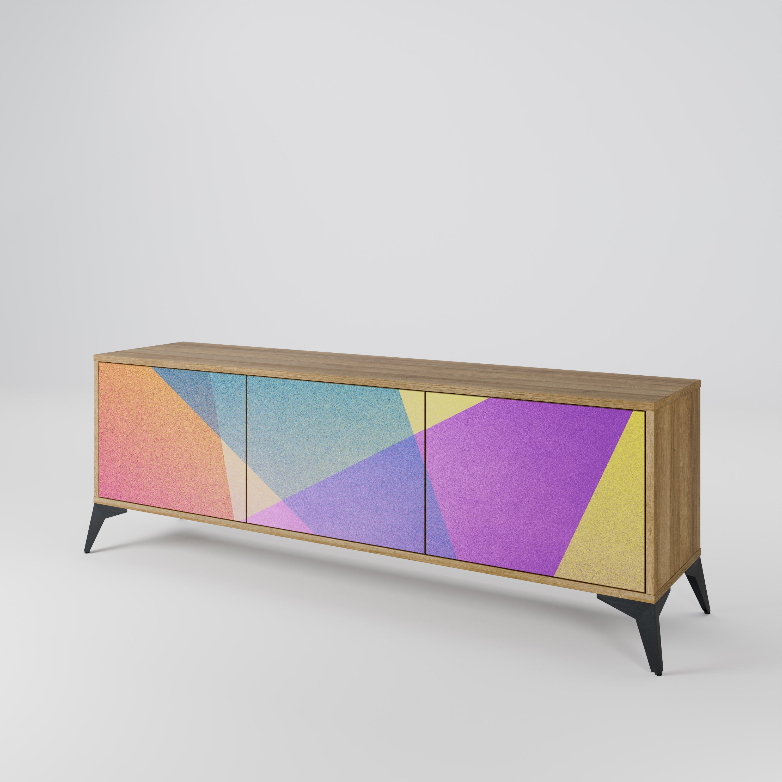 BRIGHT GEOMETRY 3-Door TV Stand in Oak Effect