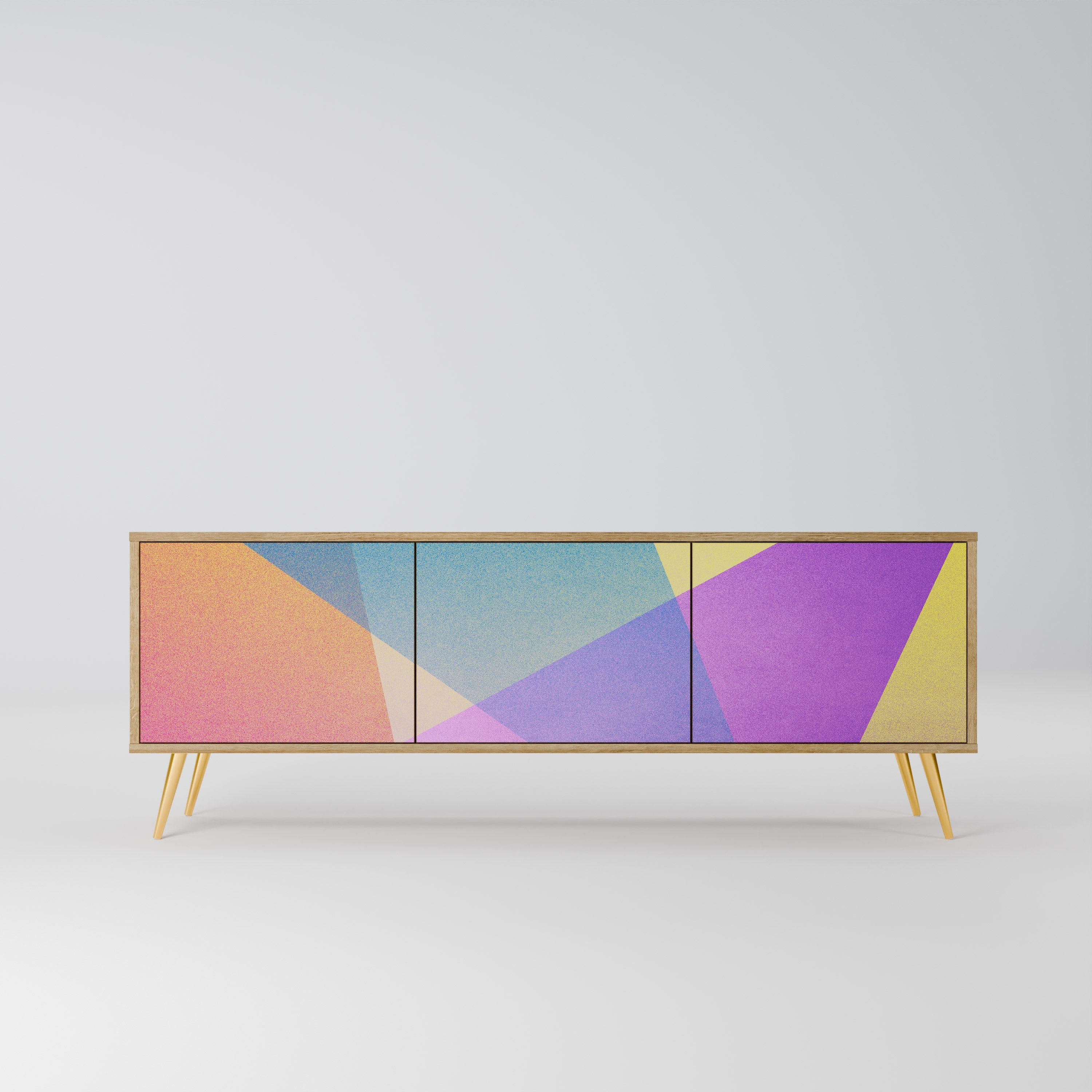 BRIGHT GEOMETRY 3-Door TV Stand in Oak Effect