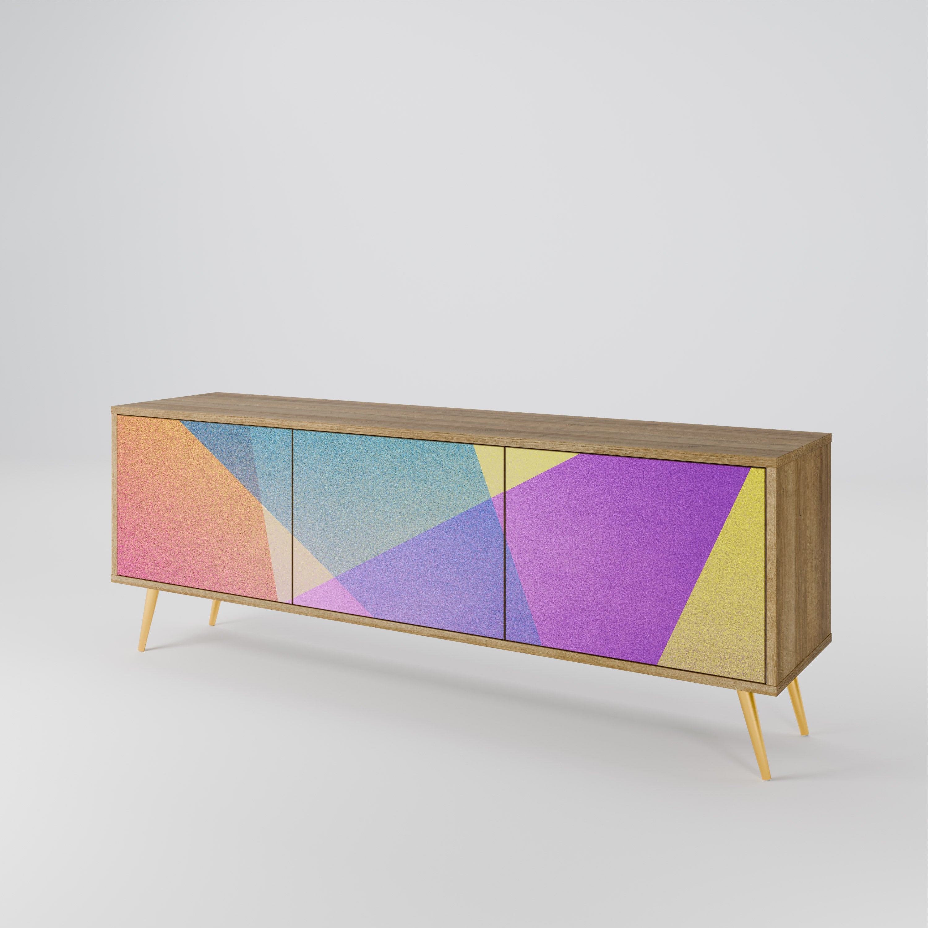 BRIGHT GEOMETRY 3-Door TV Stand in Oak Effect