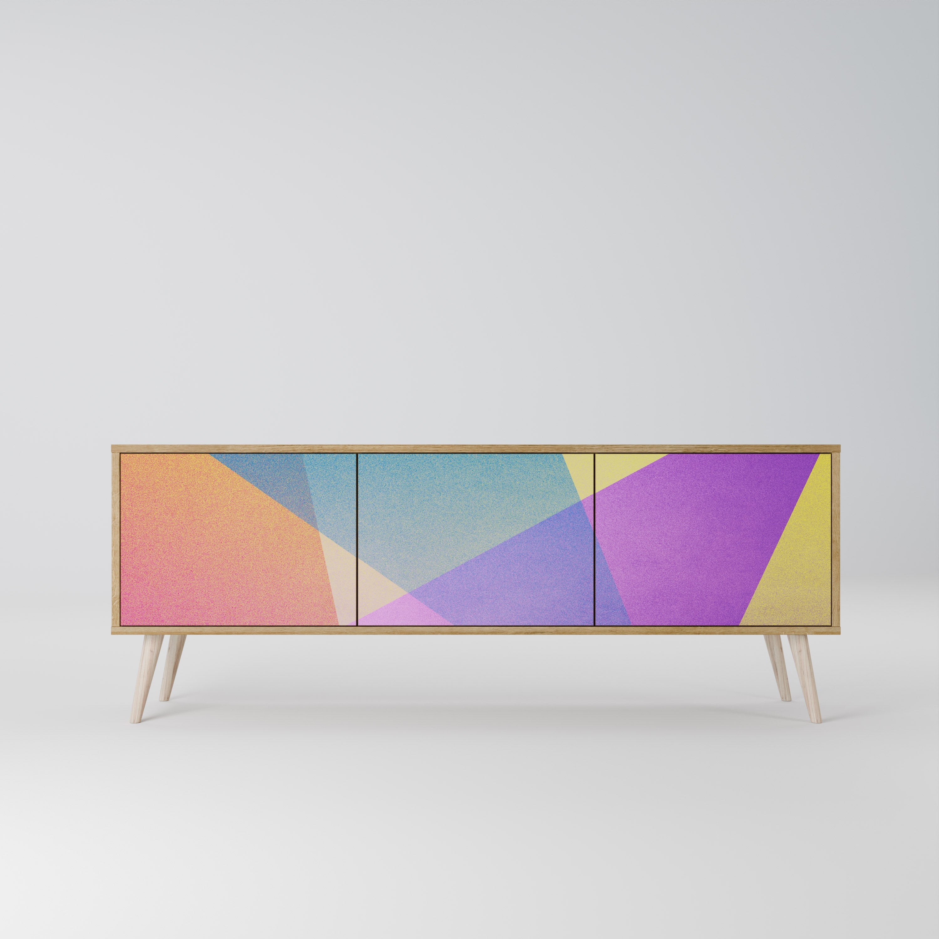 BRIGHT GEOMETRY 3-Door TV Stand in Oak Effect