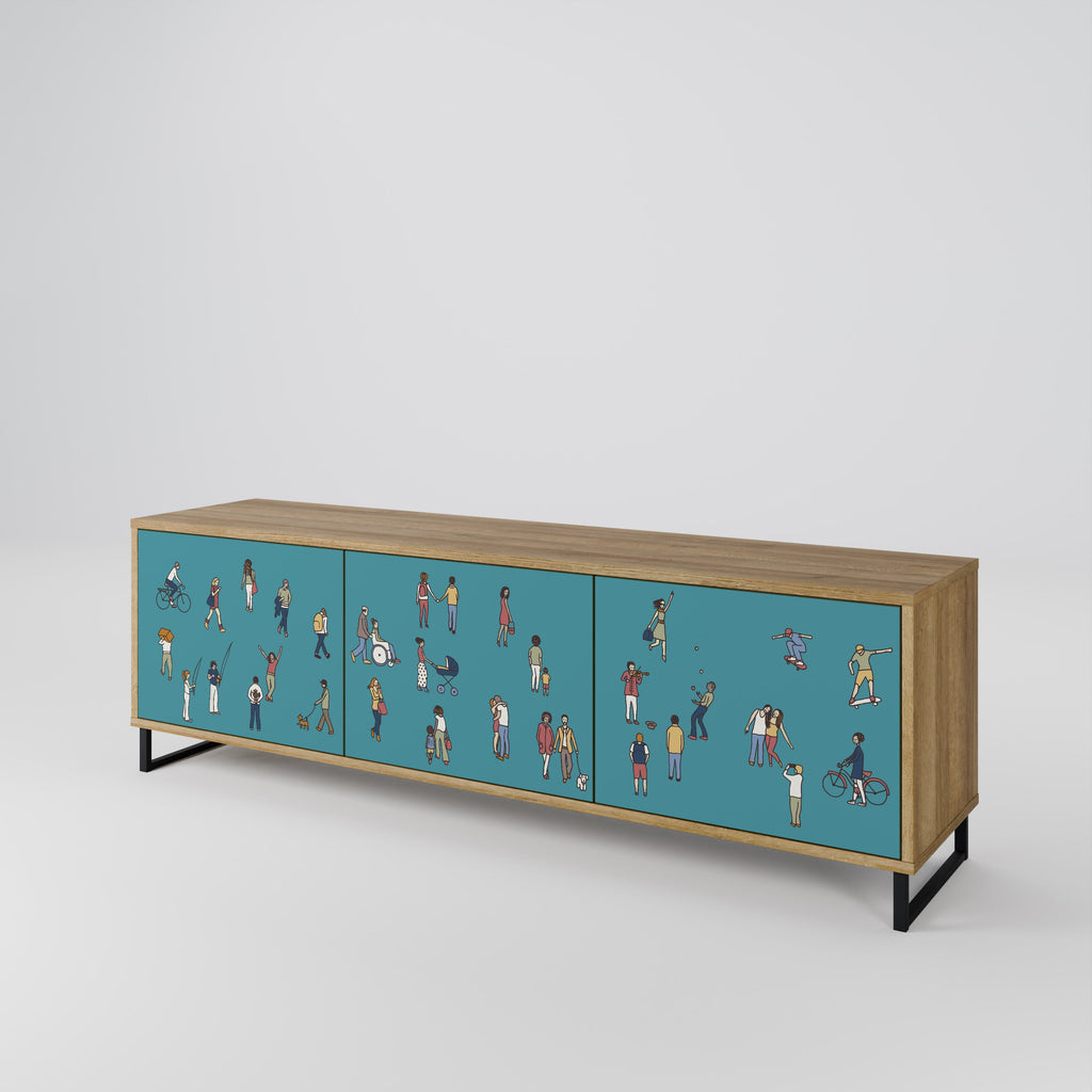 COLLECTIVE STREAM 3-Door TV Stand in Oak Effect