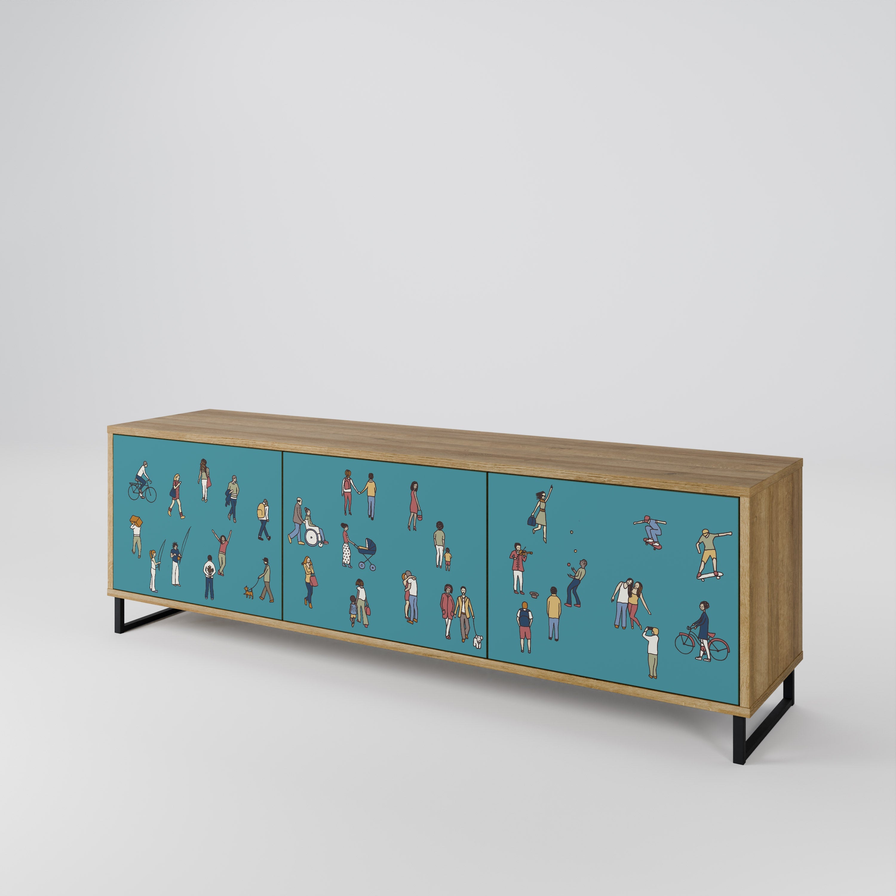 COLLECTIVE STREAM 3-Door TV Stand in Oak Effect