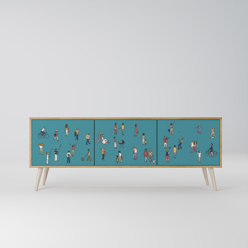 COLLECTIVE STREAM 3-Door TV Stand in Oak Effect