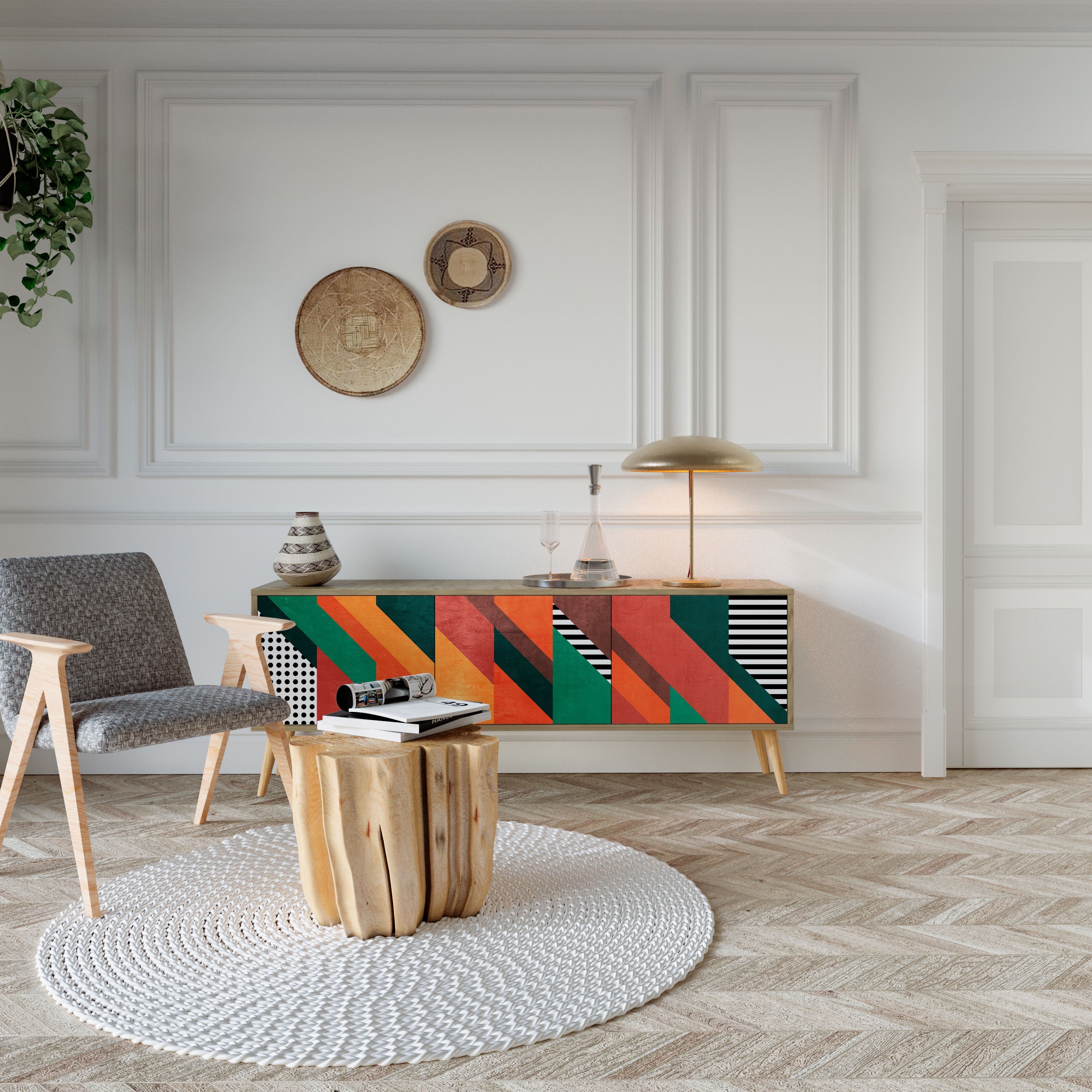 MAKESHIFT ARTISTRY TV-Lowboard mit 3 Türen in Eiche-Optik