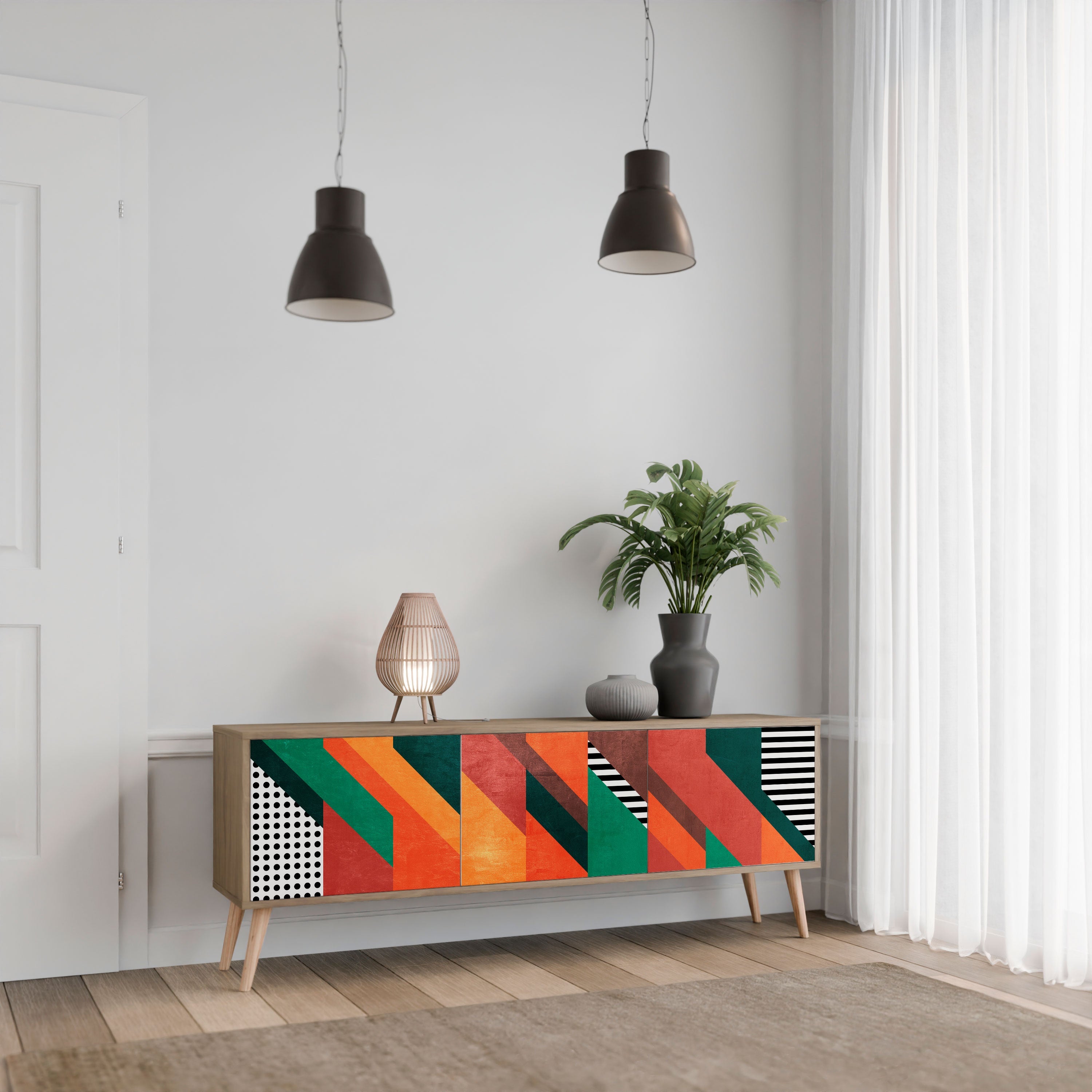 MAKESHIFT ARTISTRY TV-Lowboard mit 3 Türen in Eiche-Optik