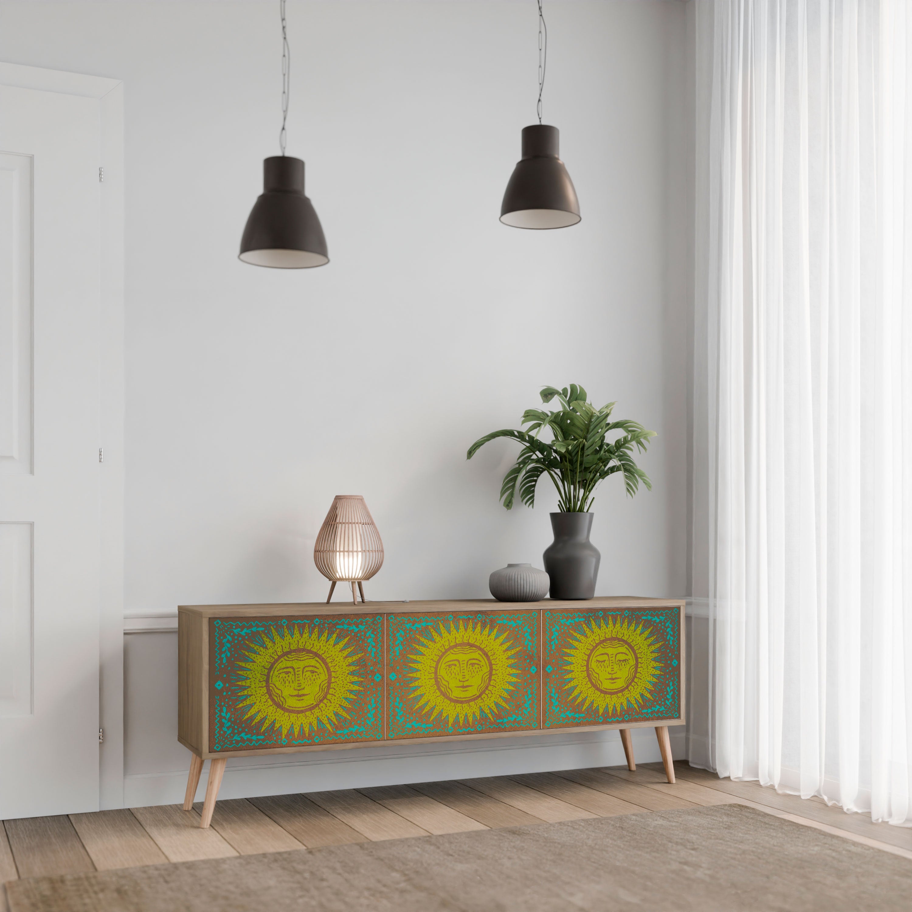 SUNSHINE EULOGY TV-Lowboard mit 3 Türen in Eiche-Optik